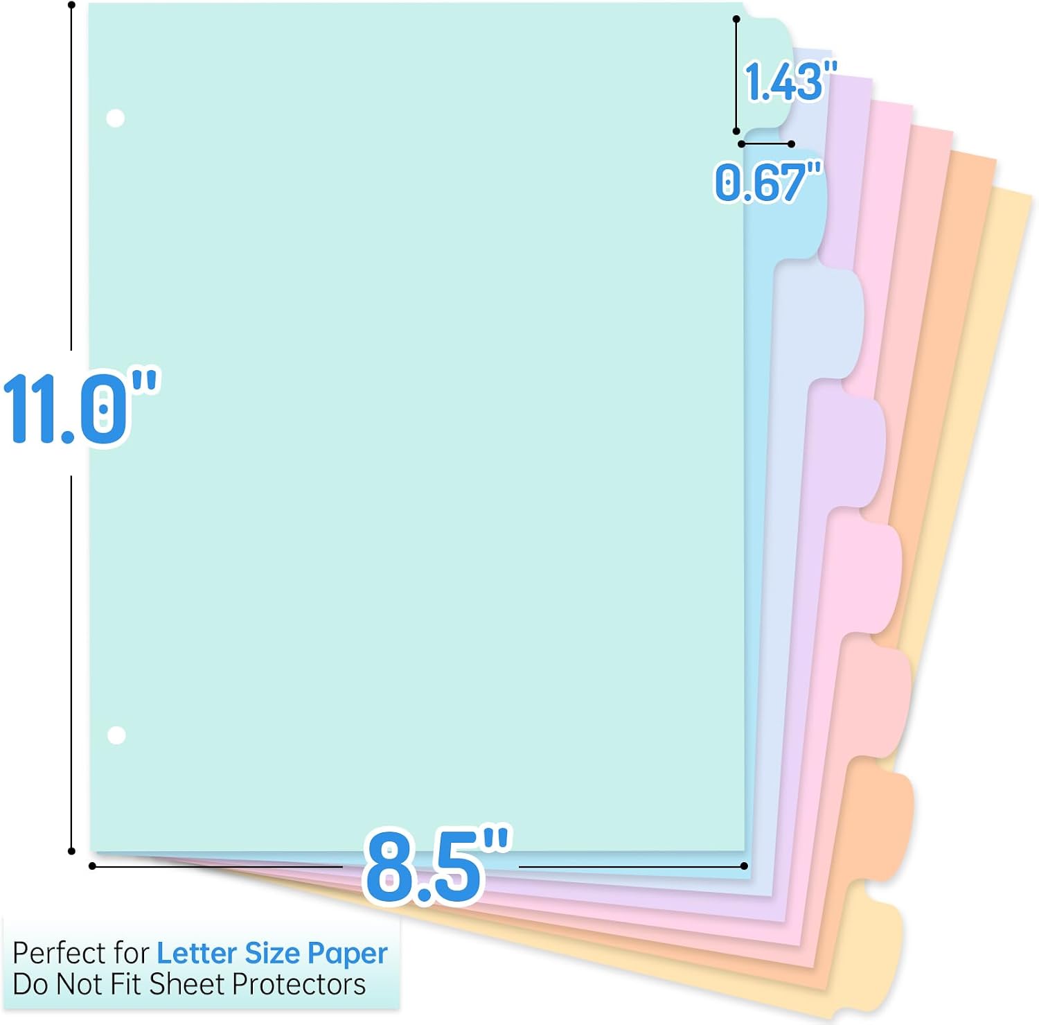 Detalle de Forvencer FCA0111-0003A Binder Dividers, 8 Tabs, Reusable Plastic, Pastels