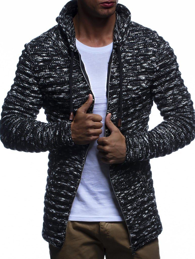 Detalle de Leif Nelson Giacca uomo in maglia con cappuccio cardigan LN-20724
