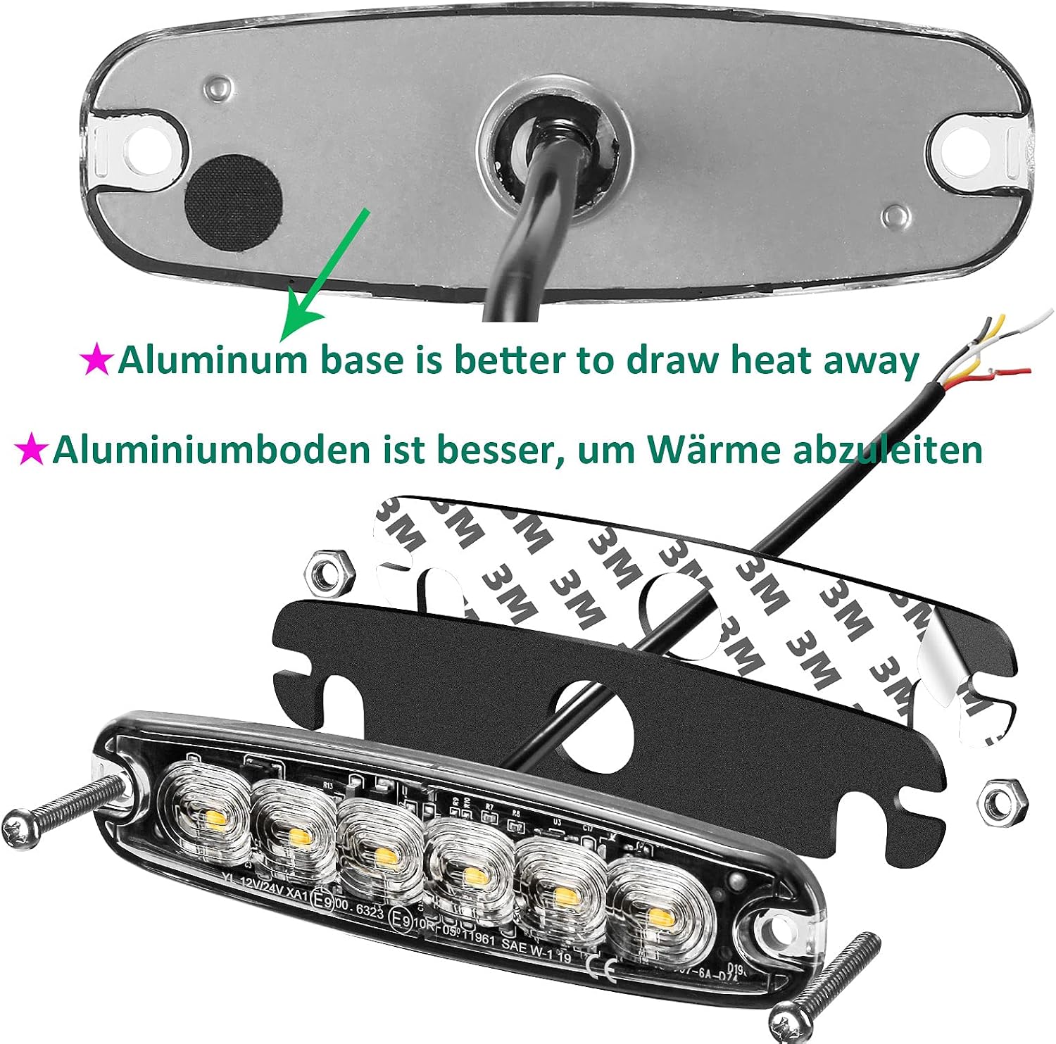 Detalle de AGRISHOP LED Emergency Strobe Lights 12v/24v 20W – Ultra Slim Amber Hazard Bar for Vehicles