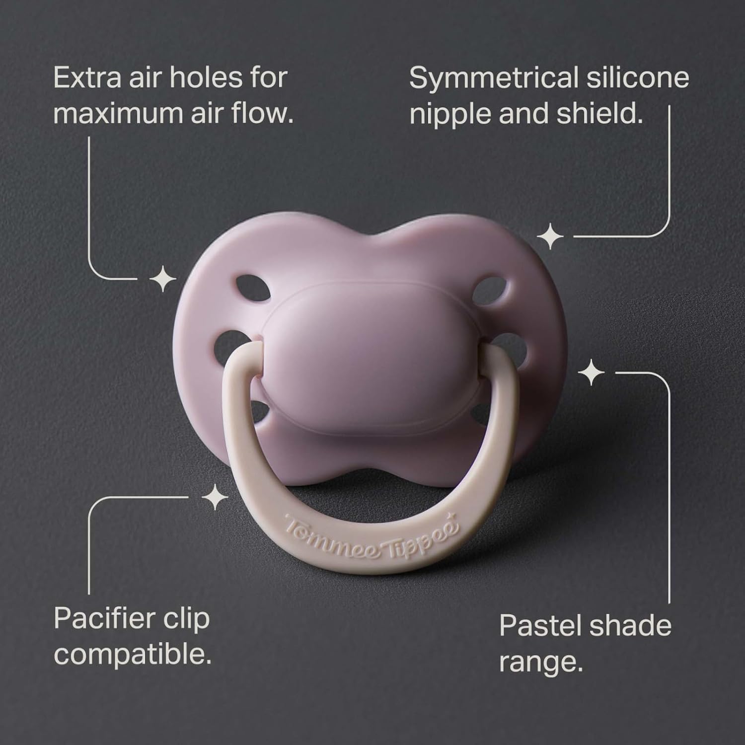 Thumbnail 2 de Tommee Tippee Mini-sucette orthodontique 0-2 mois (lot de 4) en silicone sans BPA, tétine symétrique Pale Plum & Cotton Candy