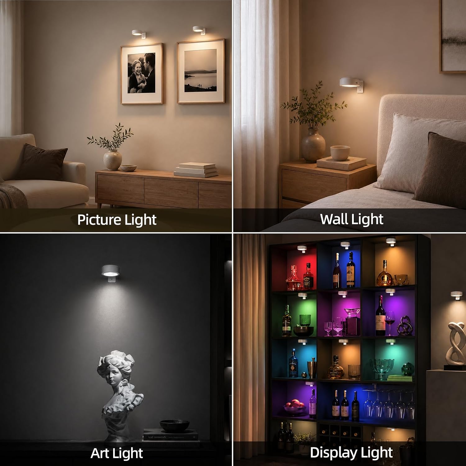 Detalle de EZVALO Picture Lights for Wall (3 Pack) – 2000mAh Rechargeable, 3 Color Temps & 12 RGB with Remote