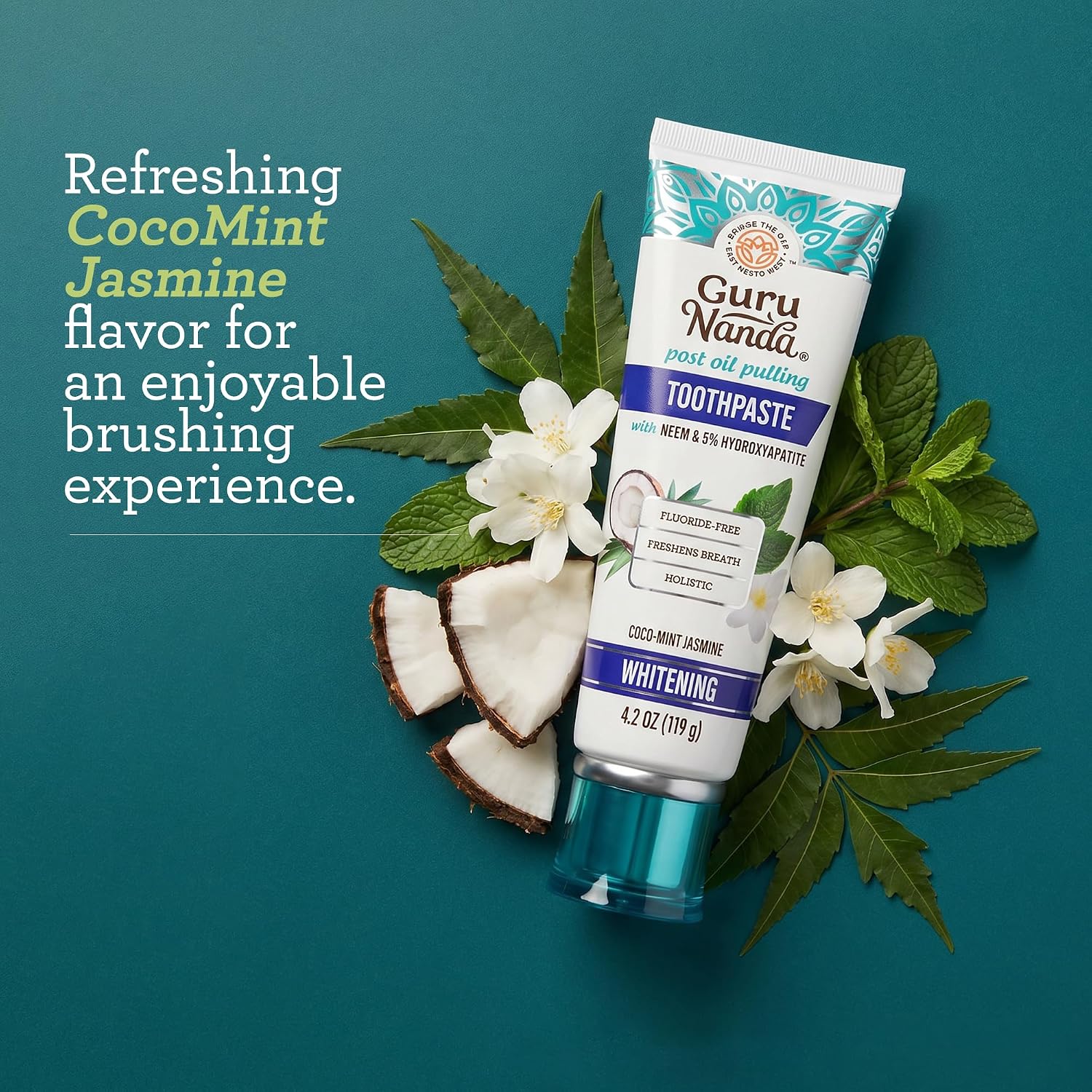 Thumbnail 5 de GuruNanda Hydroxyapatite Toothpaste for Whitening with Neem & Xylitol – Fluoride/SLS-Free, Fresh CocoMint Jasmine (Pack of 2)
