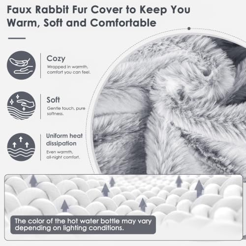 Detalle de BOLEi Hot Water Bottle with Faux‑Fur Kangaroo Pocket: Leak‑Proof Comfort in Light Grey