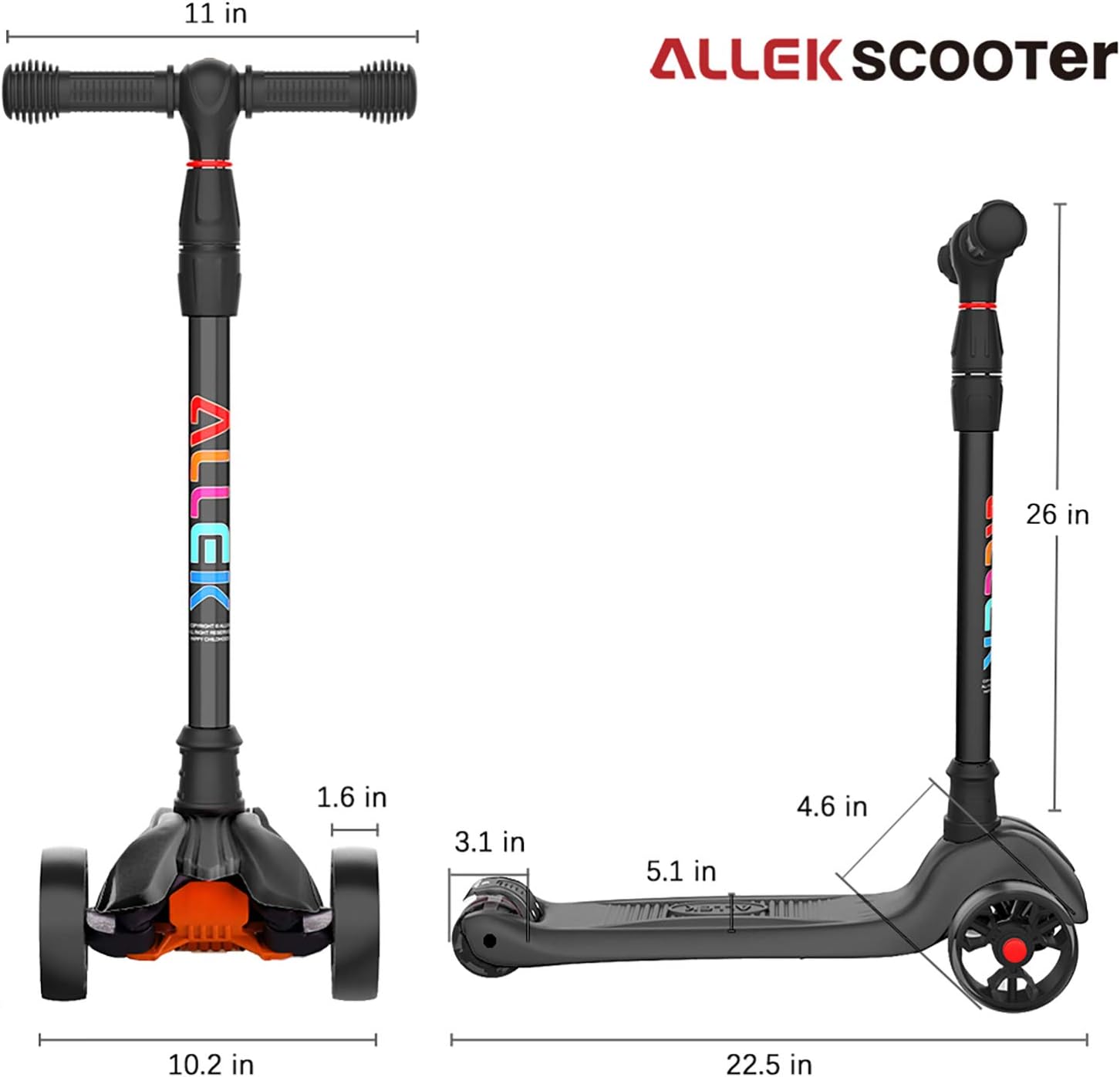 Thumbnail 5 de Allek Kick Scooter B02: Lean 'N Glide with 4-Height Adjustability and Light-Up PU Wheels