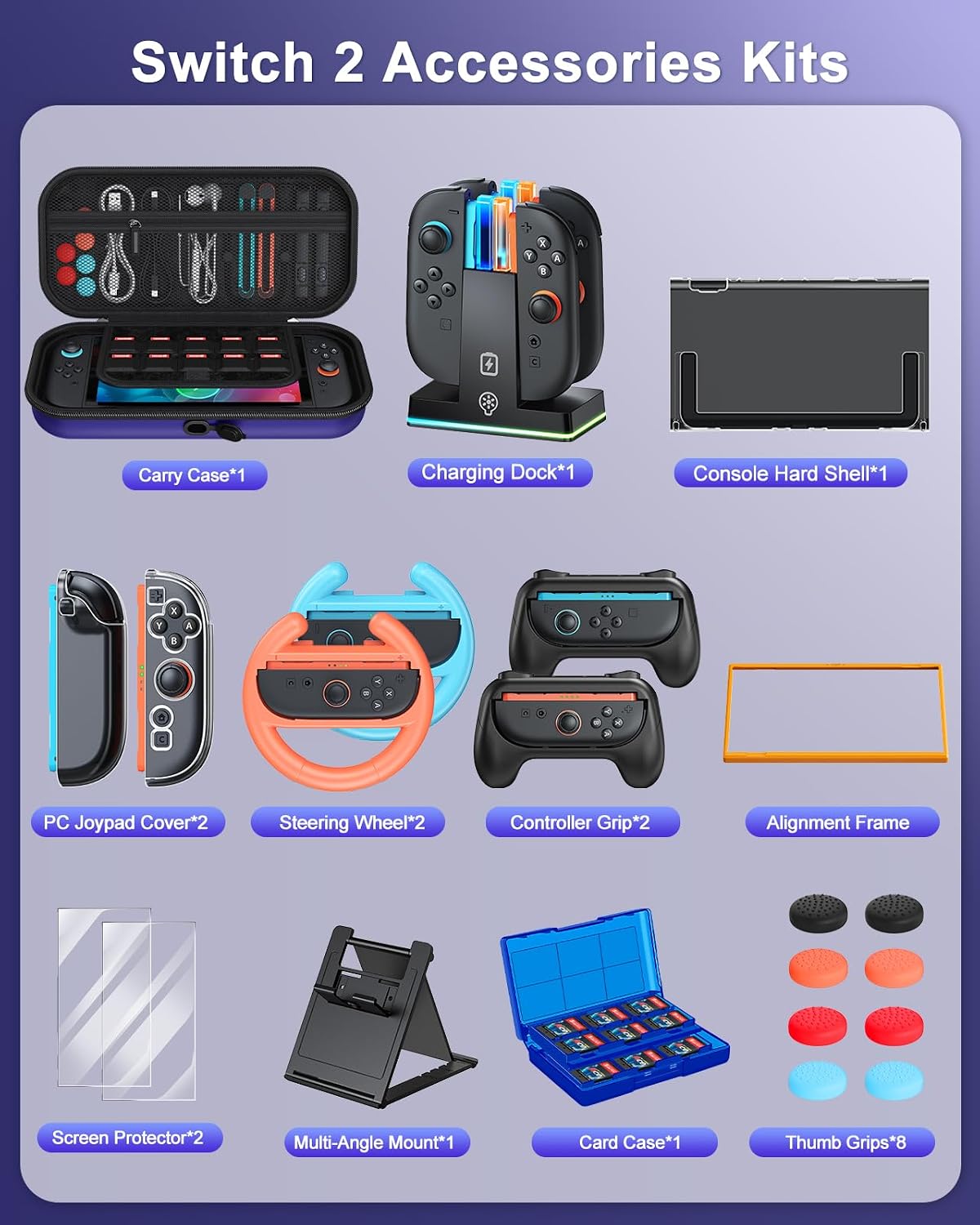 Thumbnail 1 de WAXITY Tasche Zubehör Bundle für Switch 2 – 23-in-1 Set mit Aufladen im Inneren (Blau)