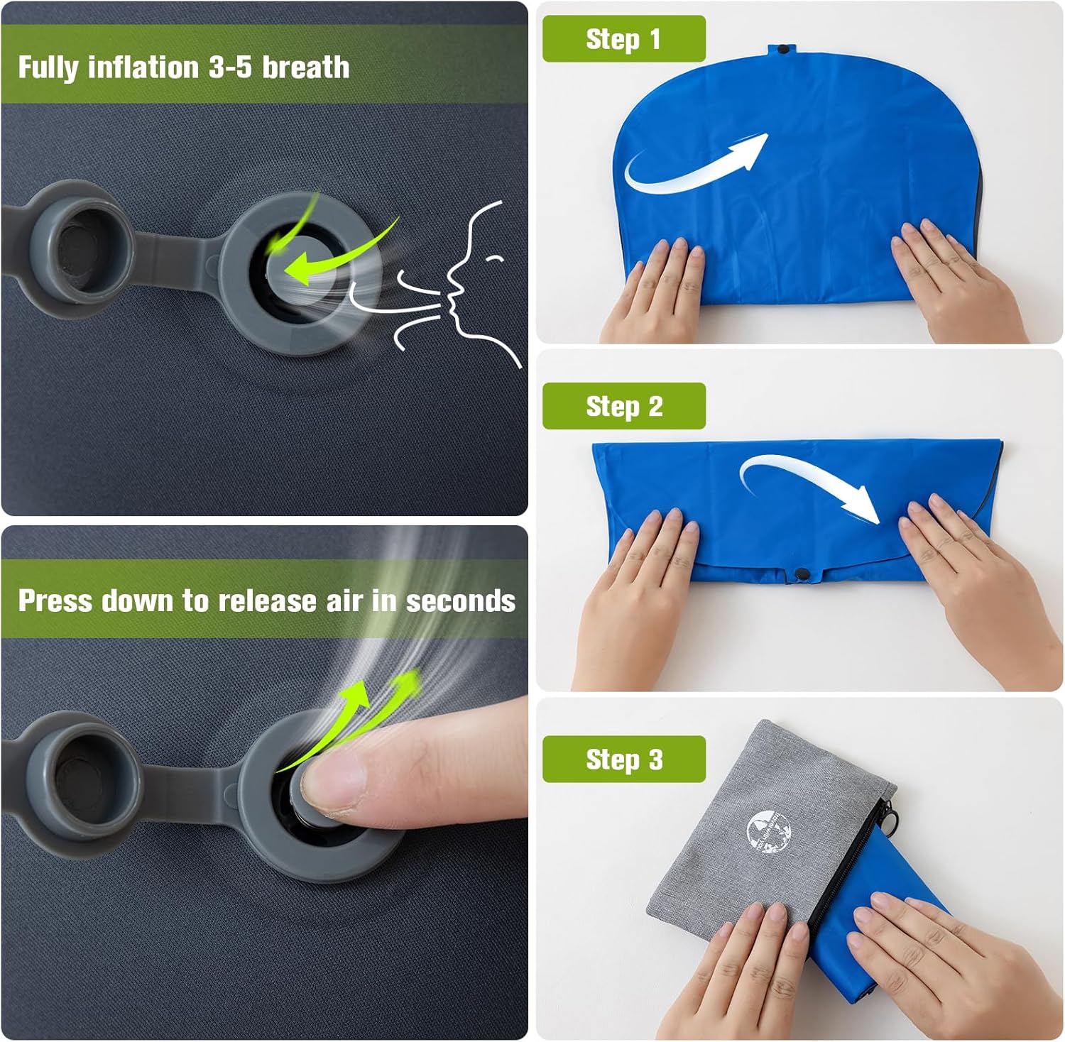 Thumbnail 4 de JetsCush Camping Pillow Lightweight Compact Inflatable Air Travel Pillow with Ergonomic Support (Blue)