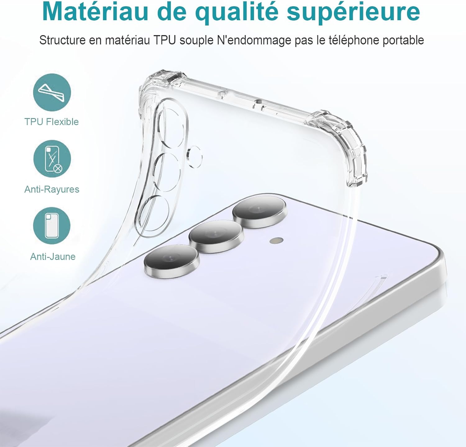 Thumbnail 4 de LeYi Coque transparente Samsung Galaxy S25 FE 5G avec protection 360° et 2 verres trempés