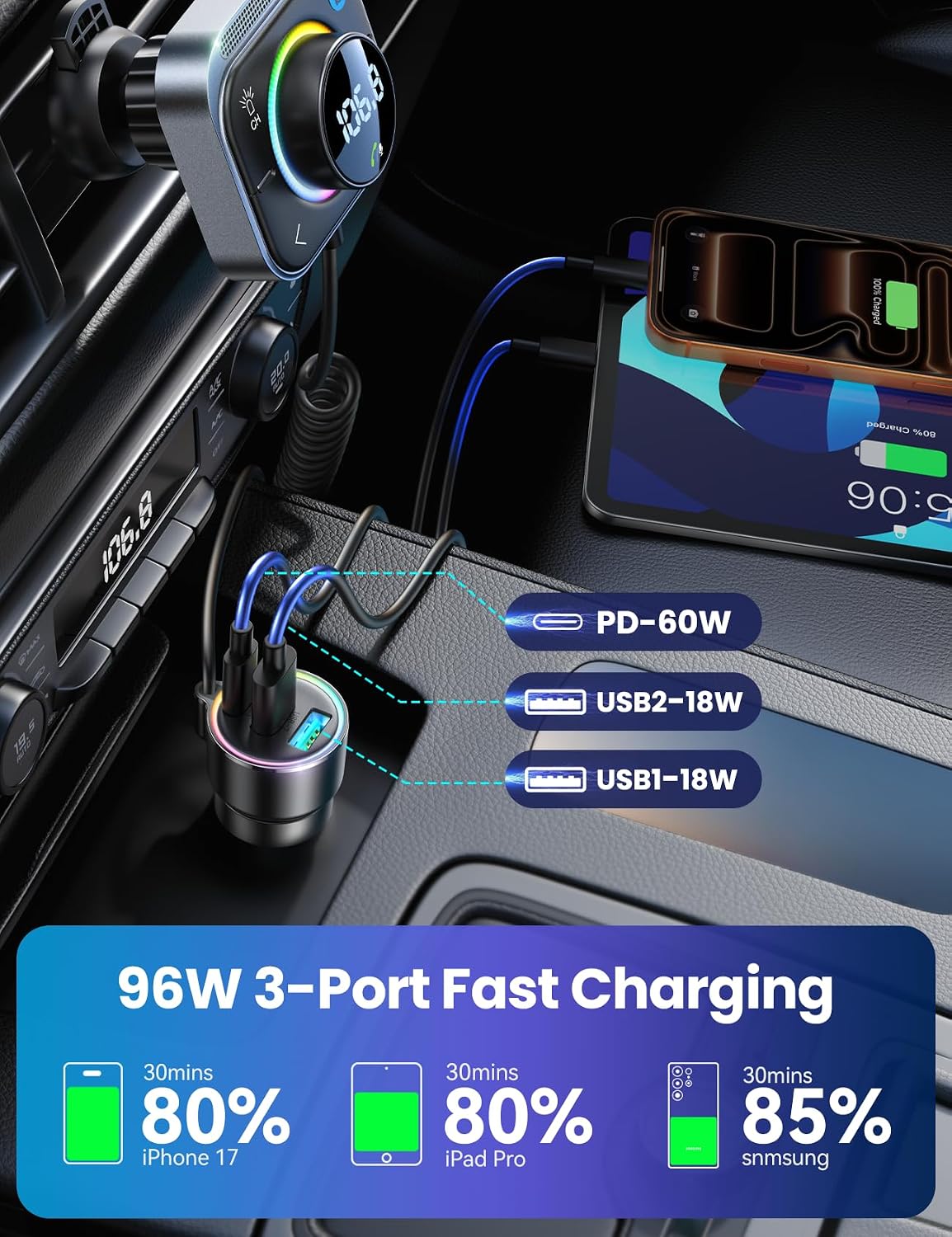 Thumbnail 6 de JOYROOM 96W FM Transmitter Bluetooth 5.4 with 3 Ports ๐