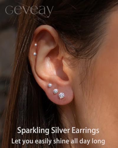 Thumbnail 2 de Geveay Silver Earring for Women: Hypoallergenic Sterling Silver Stud with Cubic Zirconia
