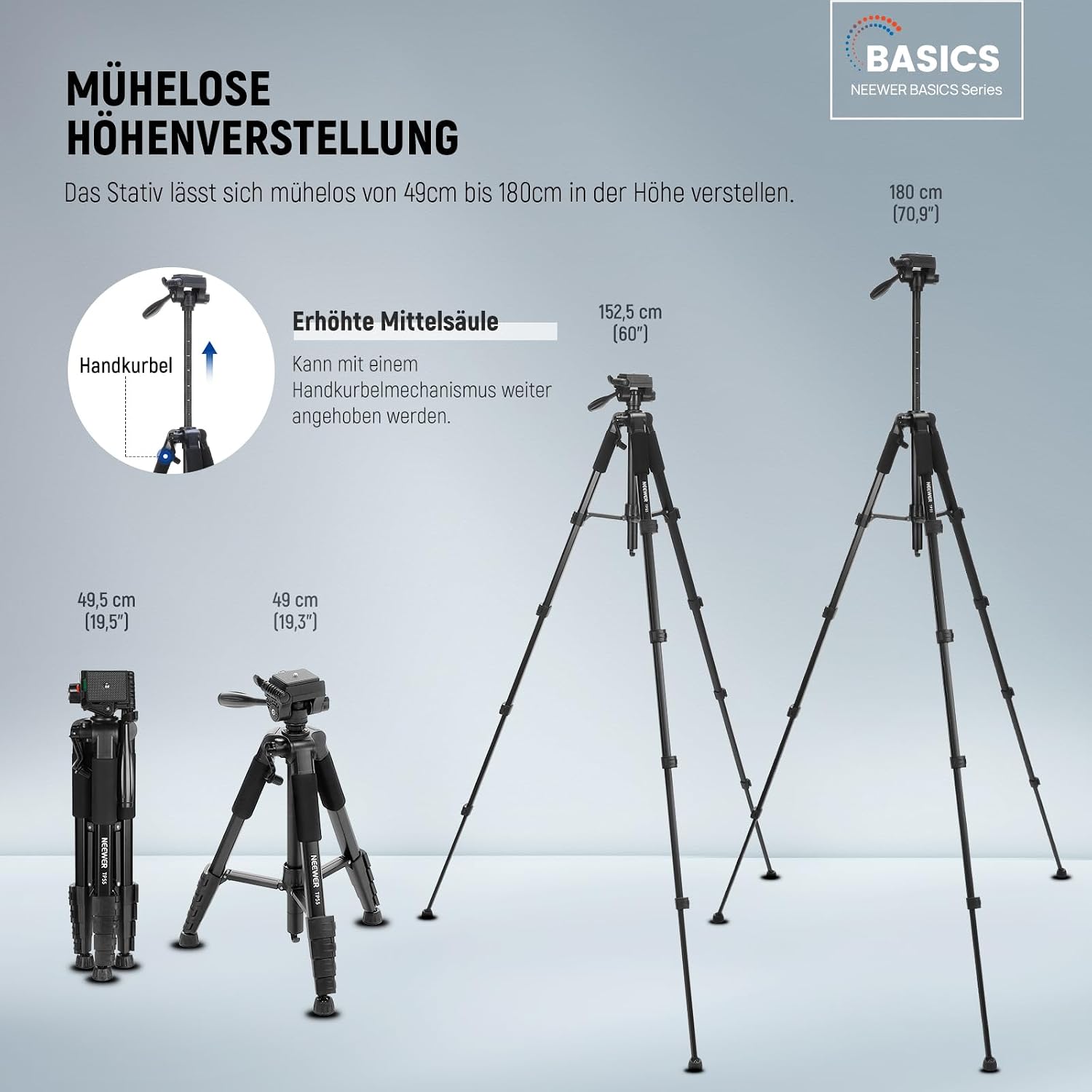 Thumbnail 1 de NEEWER Basics Kamerastativ TP55 (71 Zoll) mit Handyhalterung – leichtes Aluminium-Reisestativ