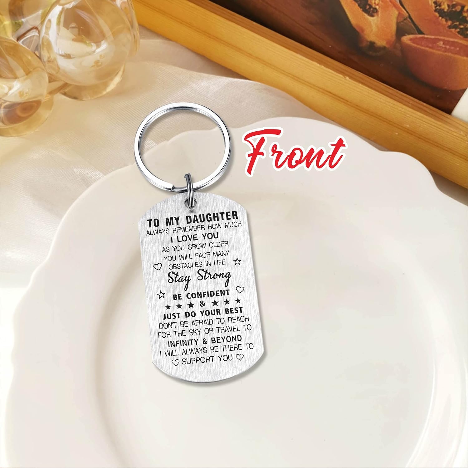 Thumbnail 1 de DEGASKEN personalised daughter keychain from Dad – stainless steel double-sided engraved gift for Mothers Day, graduation & birthdays