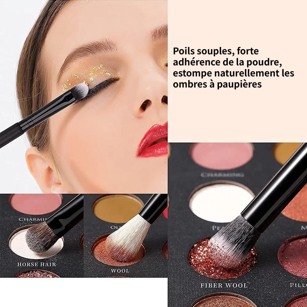 Detalle de DUcare Pinceaux Maquillage Professionnel – kit 15 pièces synthétiques et chèvre, étui inclus