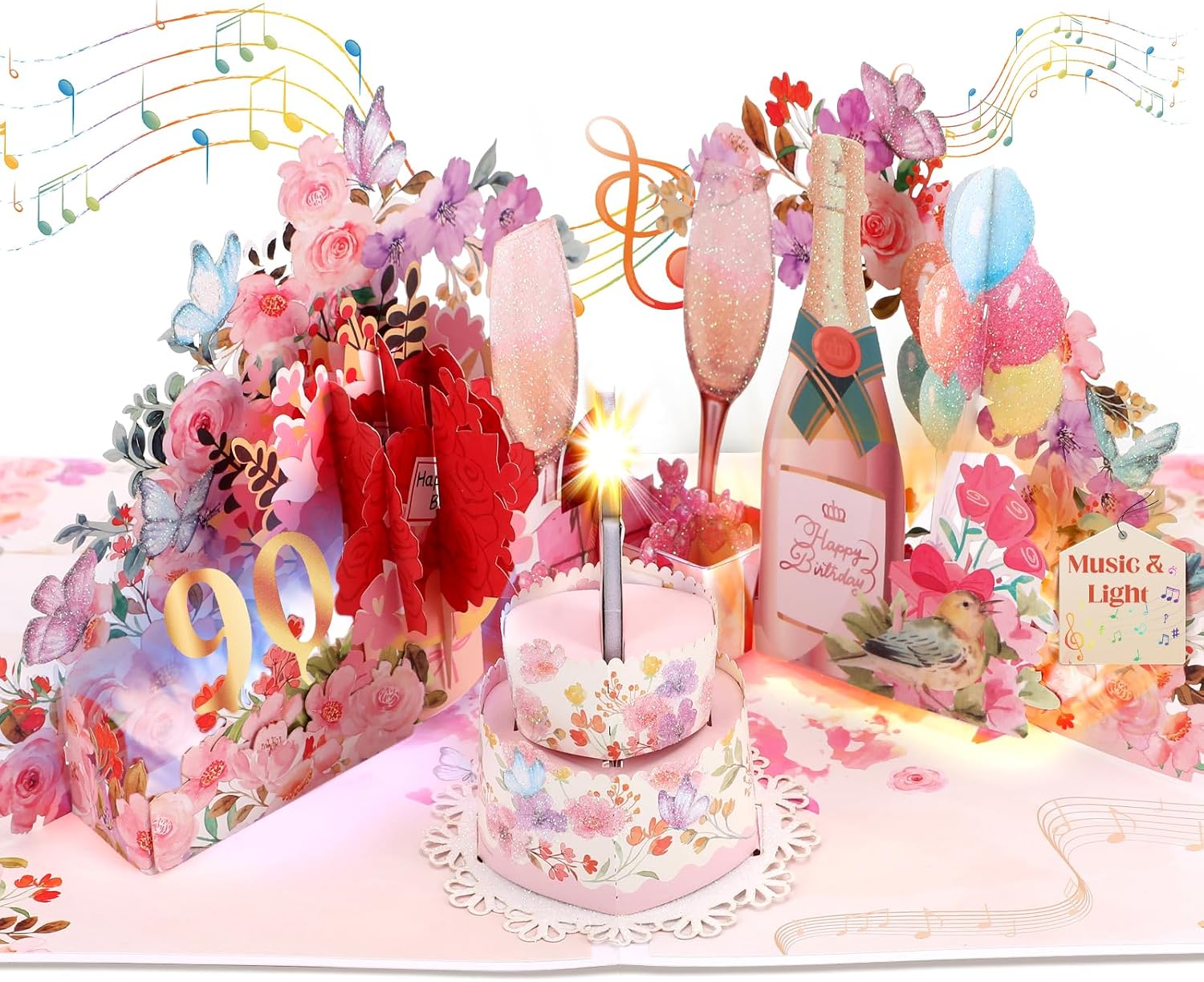 Thumbnail 6 de 70th Birthday Card for Women – Musical Pop-Up with Light and Champagne