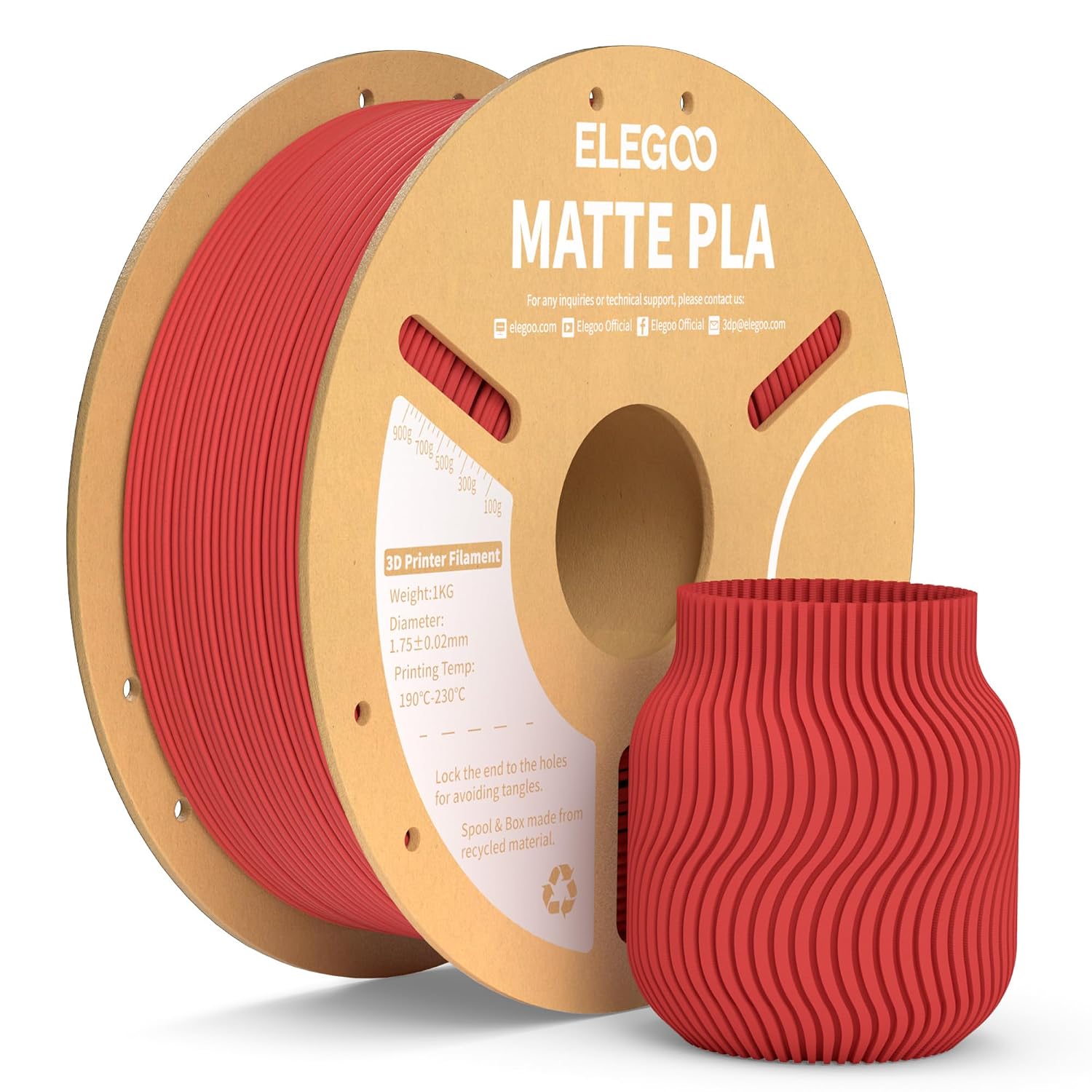 Detalle de ELEGOO Matte PLA Filament Ruby Red (1.75mm, 1kg spool) for FDM 3D Printers