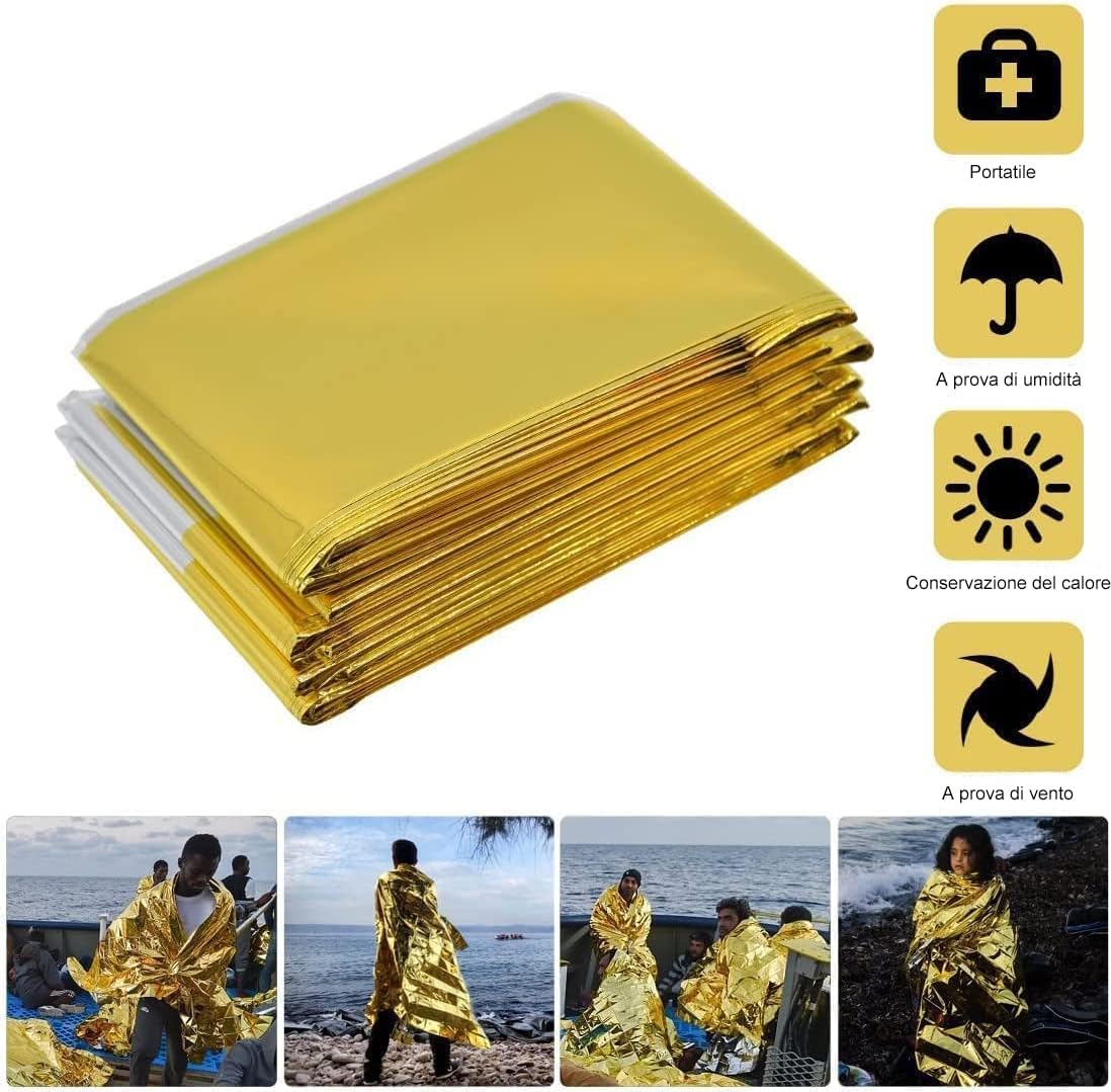 Thumbnail 4 de HONYAO Coperta Termica di Emergenza 3 Pezzi 210×160 cm (oro/argento) per freddo, pioggia e vento