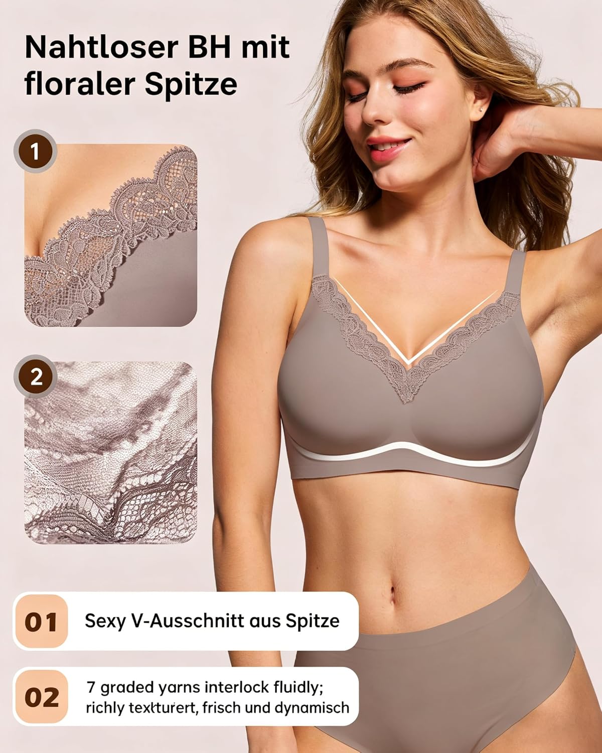 Thumbnail 1 de HORISUN BH Damen ohne Bügel mit V-Ausschnitt und Spitzenbesatz – nahtlos, sanfter Halt und vielseitig einsetzbar