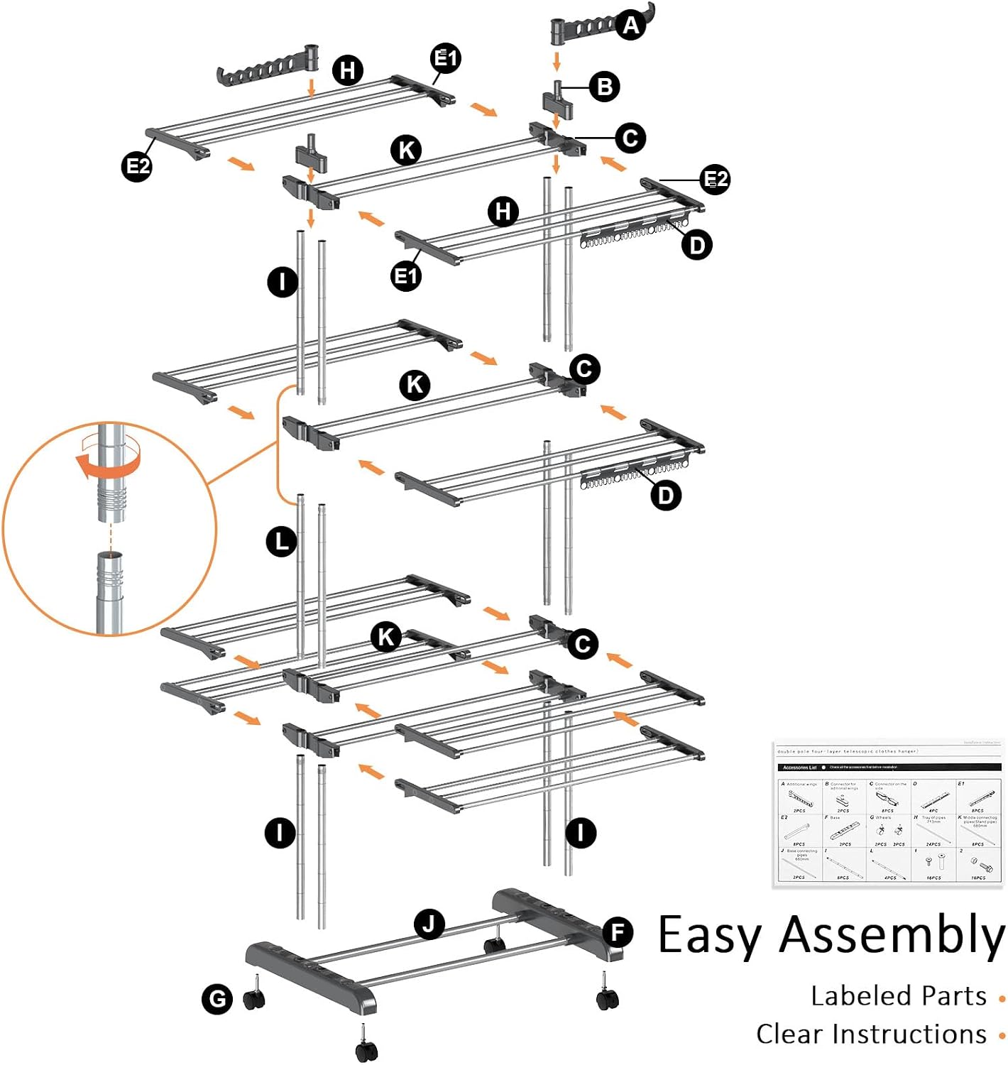 Thumbnail 6 de Shrivee NR765-2 4-Tier Clothes Airer with Adjustable Shelves and Wheels