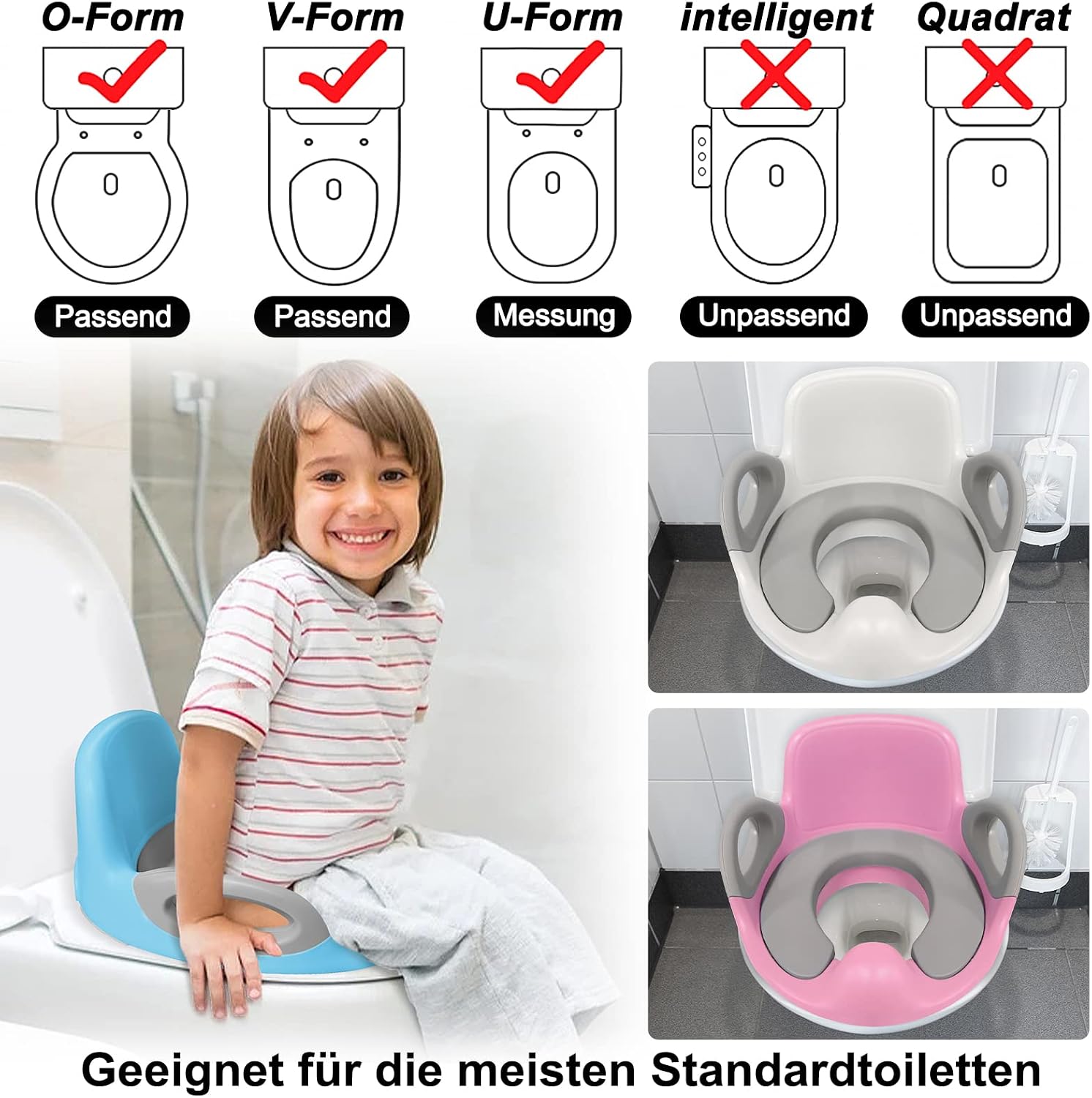 Thumbnail 6 de UISEBRT Children's Toilet Trainer Seat with Cushion, Handles and Backrest, Blue and Grey