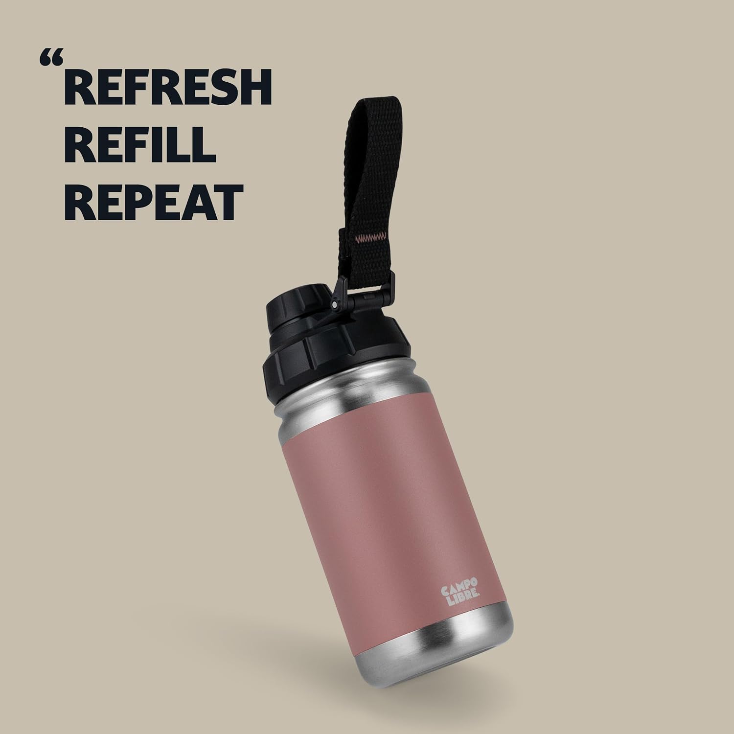 Detalle 2 de Campo Libre. Premium Edelstahl Trinkflasche 400 ml – isolierter Thermobecher, 12h heiß/kalt, auslaufsicher