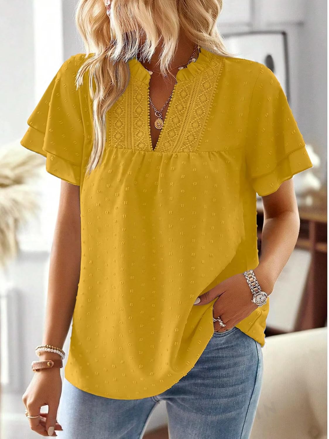 Thumbnail 1 de Falechay Butterfly Sleeve V Neck Blouse for Women
