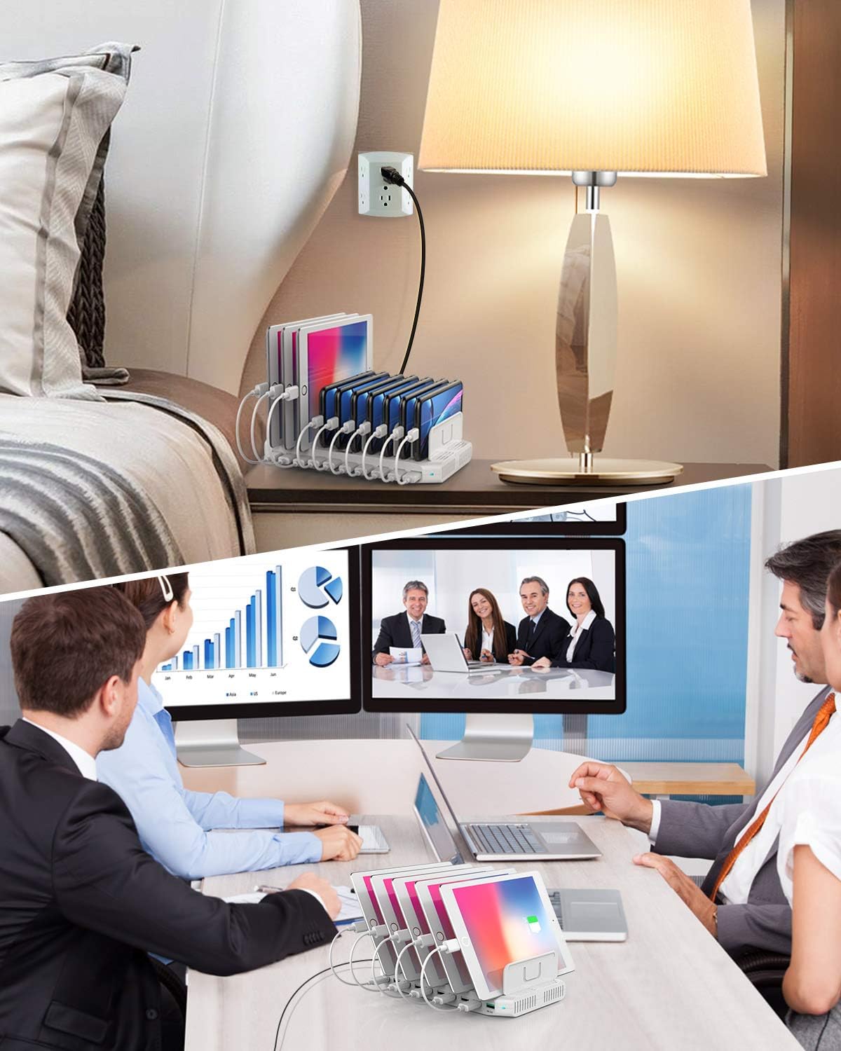 Thumbnail 5 de Unitek Charging Station for Multiple Devices: 10-Port USB Dock with Adjustable Dividers