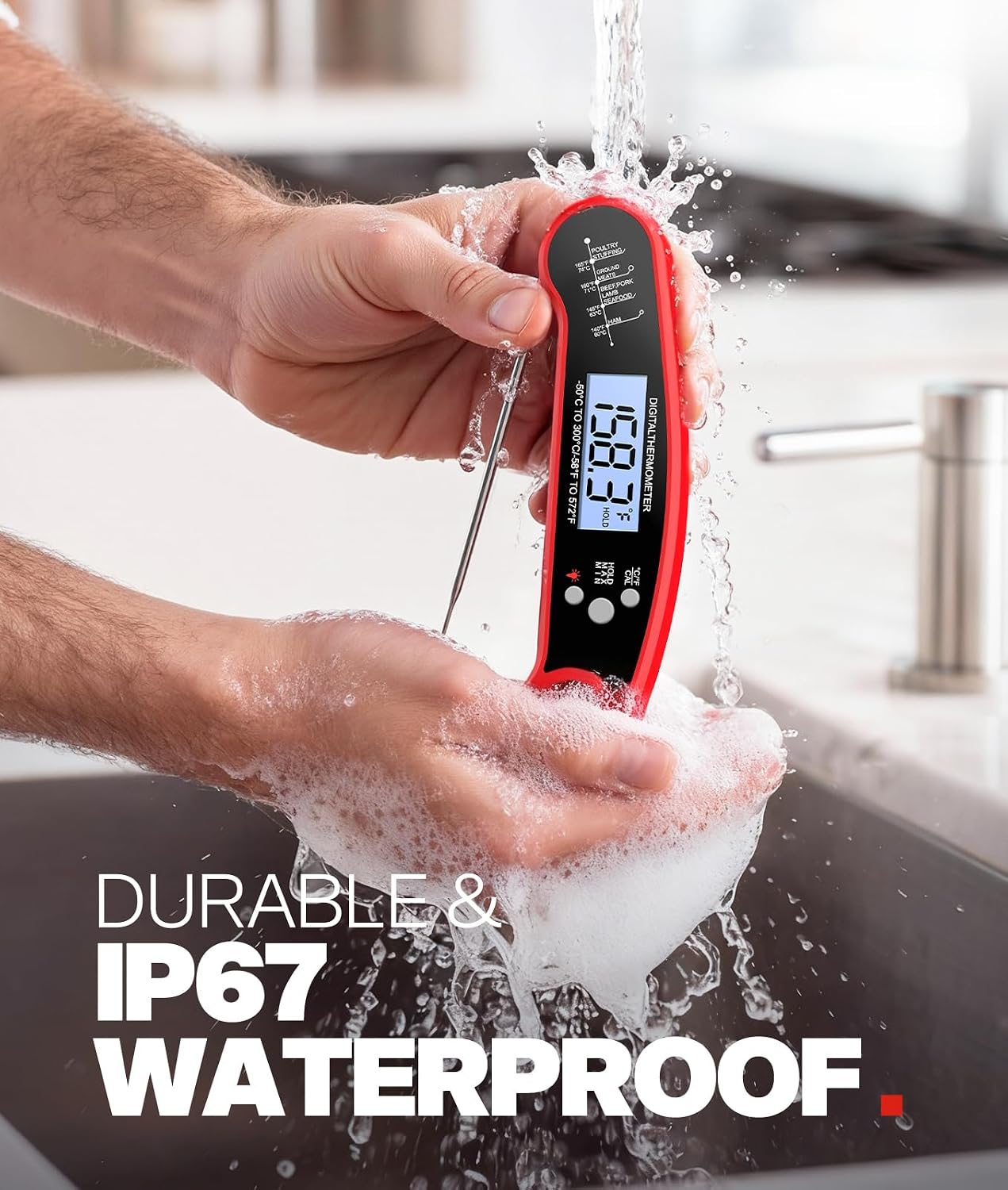 Thumbnail 5 de ONFIKY Meat Thermometer Digital — 1–2 Sec Instant Read, IP67 Waterproof & Ultra-Fast