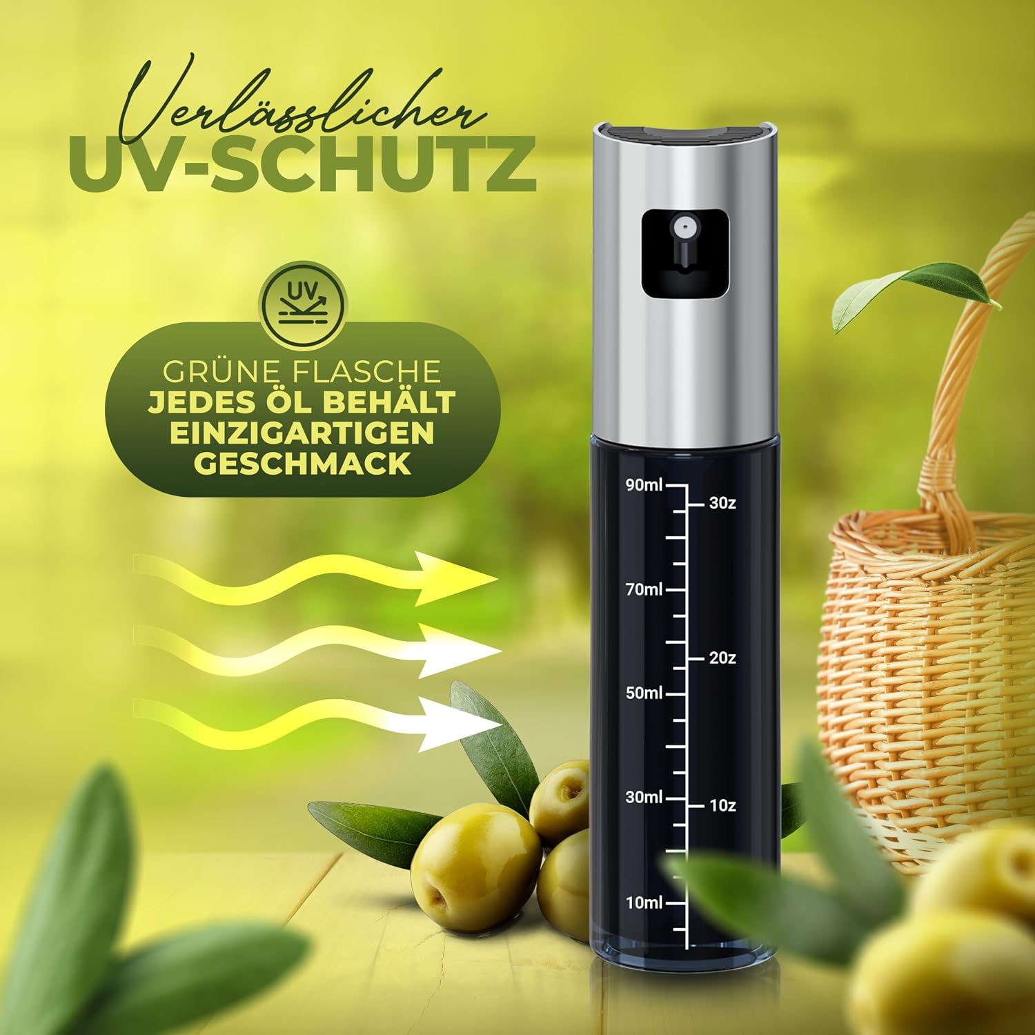 Thumbnail 5 de Leisure Life® Hochwertiger Ölsprüher mit UV-Schutzglas (Obsidian Black) – 100% BPA-frei