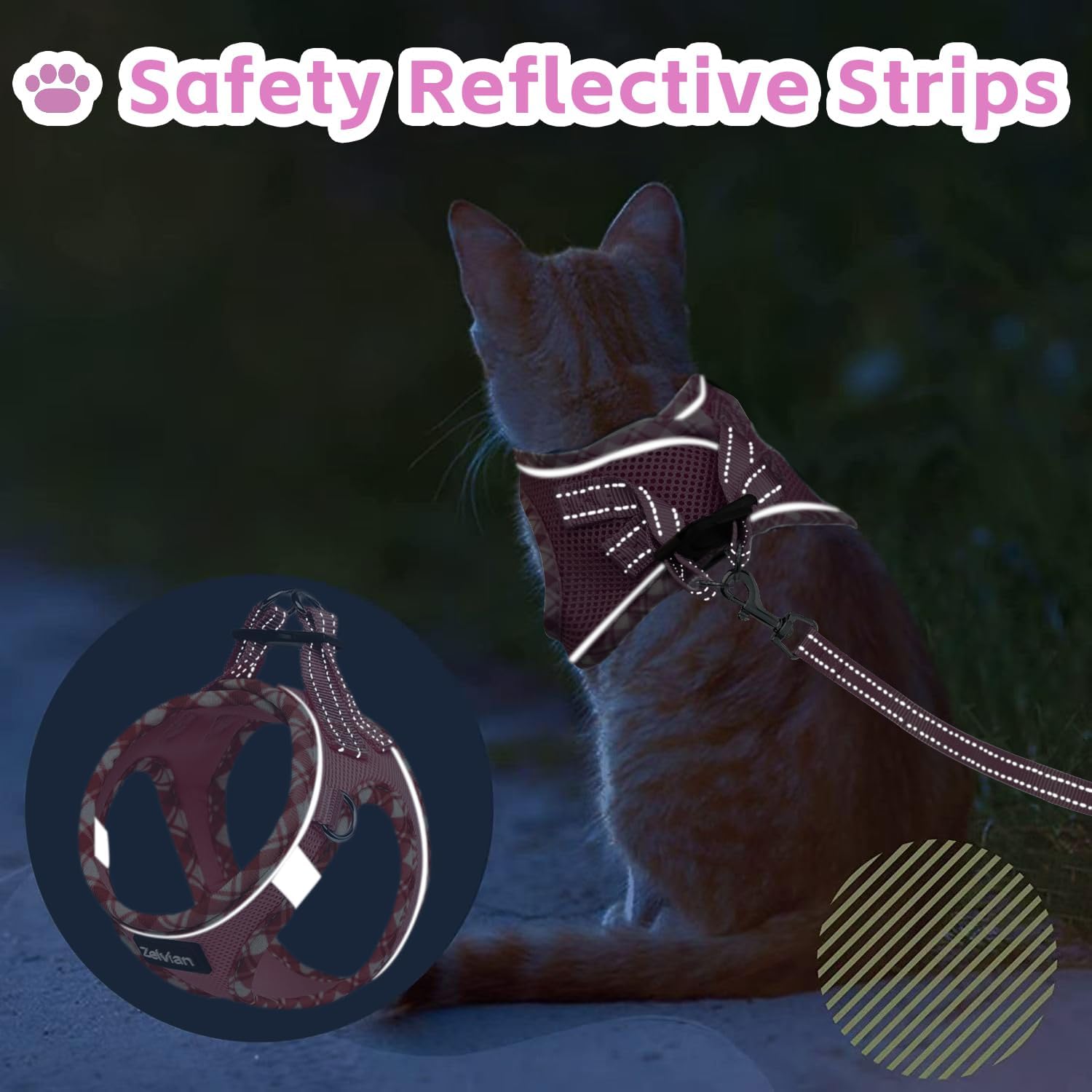Thumbnail 6 de Zelvian Adjustable Cat Harness and Lead Set: Escape-Proof Pink Vest for Small Cats and Kittens