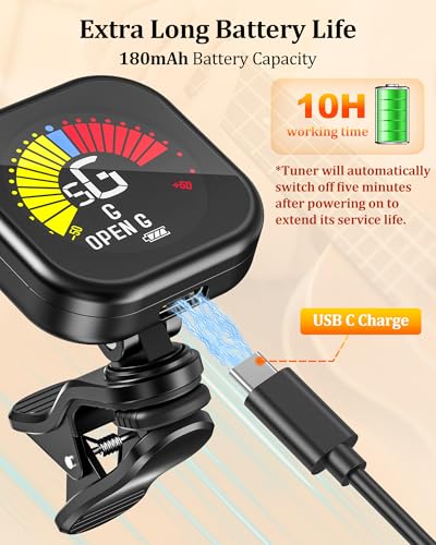 Detalle 2 de New bee Stimmgerät Gitarre LCD Farbdisplay – kompaktes Clip-Stimmgerät für Gitarre, Bass, Violine & Ukulele (Schwarz)