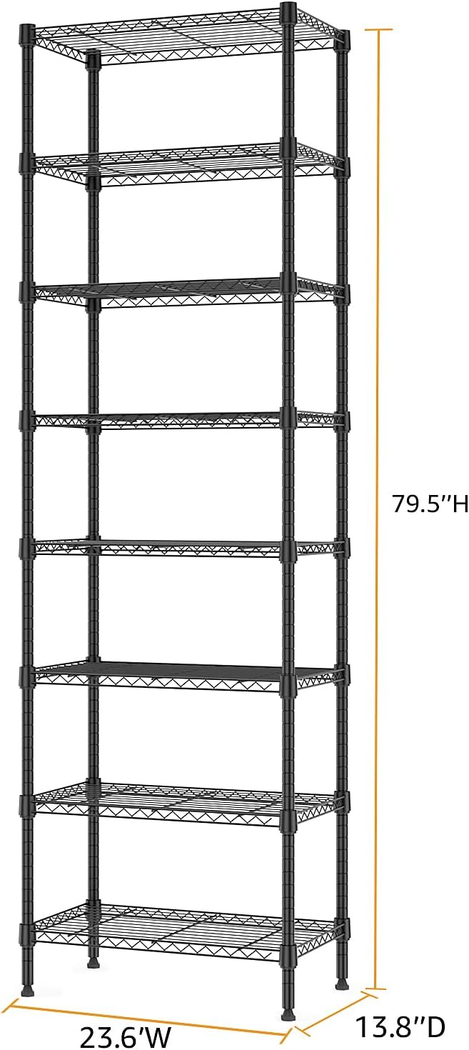 Detalle de M MZG 8 Tier 2000 lbs Storage Rack – Heavy-Duty Metal Wire Shelving (Black), 35 x 60 x 201.8 cm