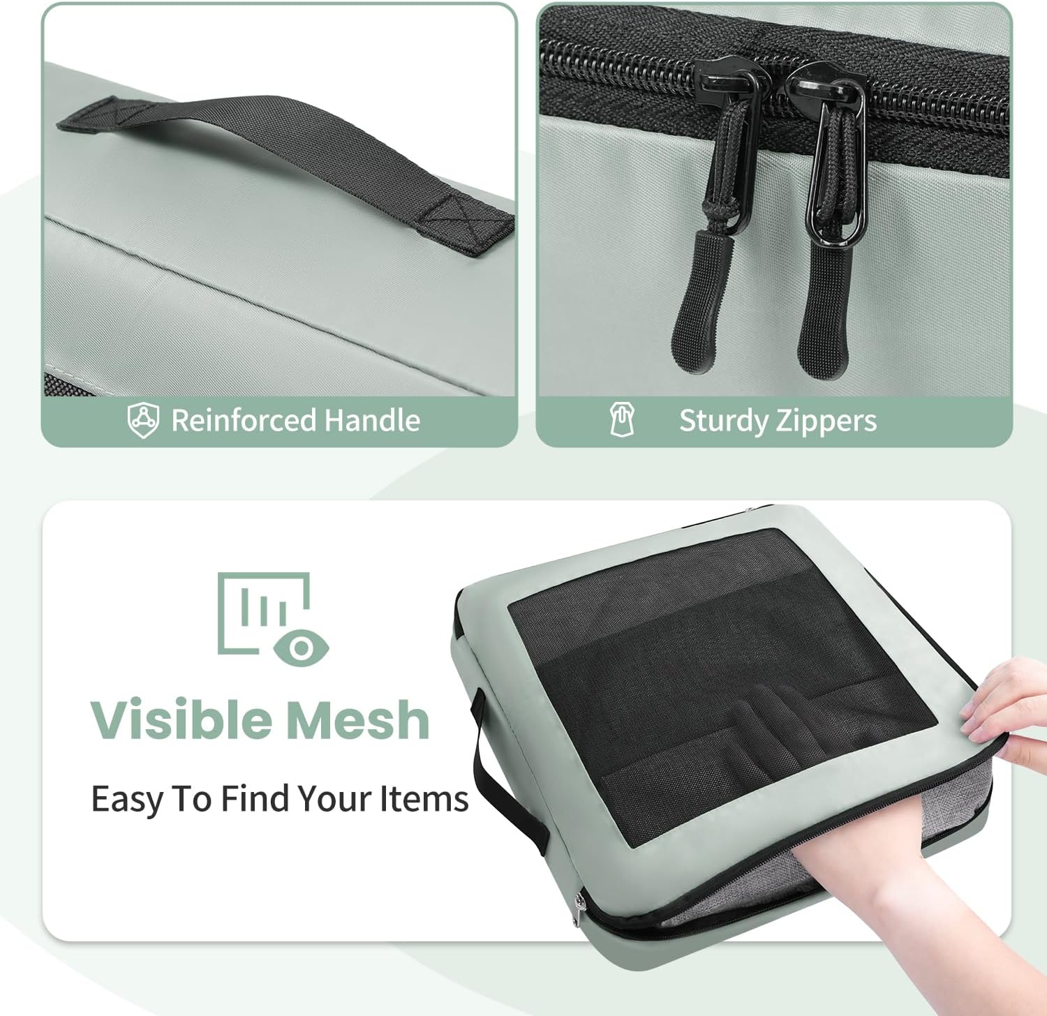 Detalle de Prezon 8-Piece Packing Cubes Set for Suitcase — Lightweight Green