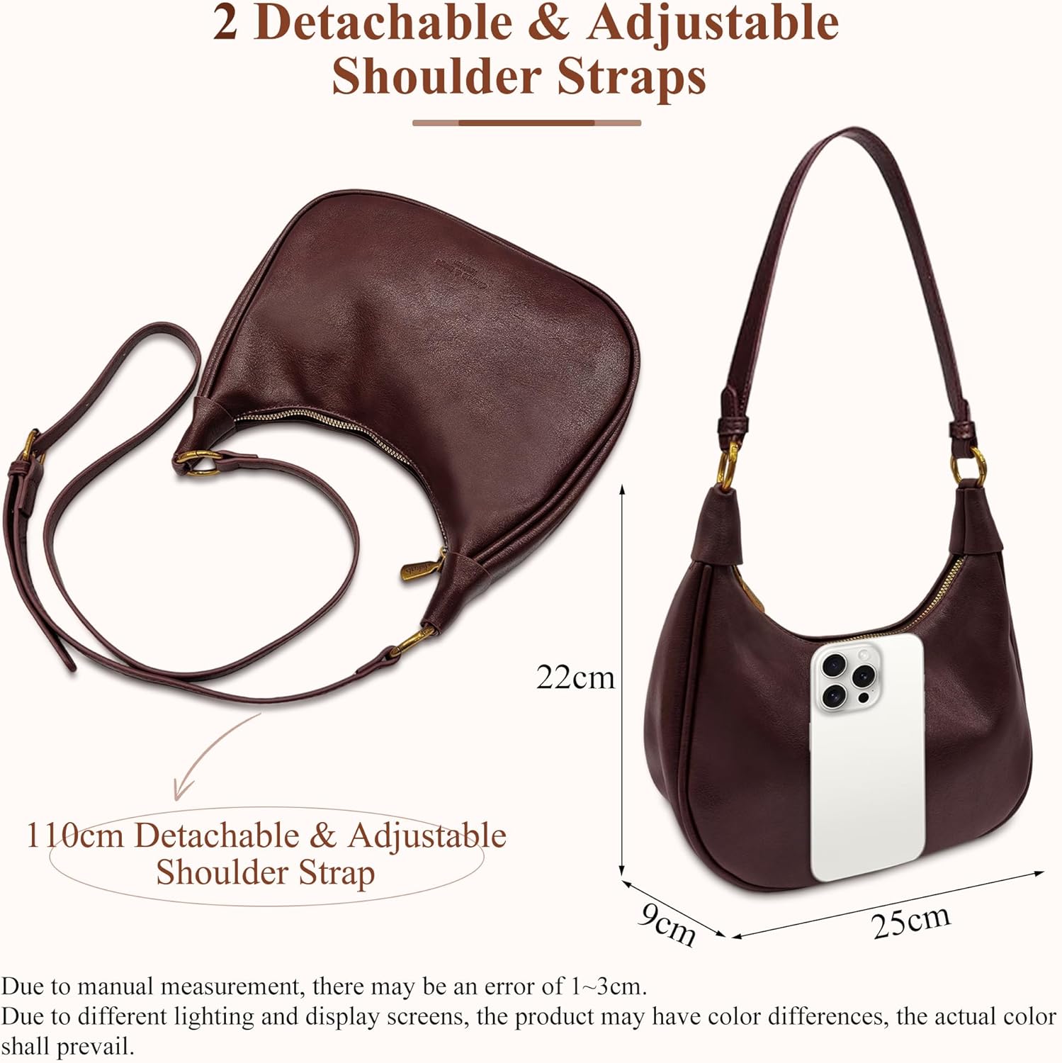 Thumbnail 3 de Mabecol Sac Bandoulière Femme Petit PU – Mini modèle Y2K rétro, deux bretelles amovibles