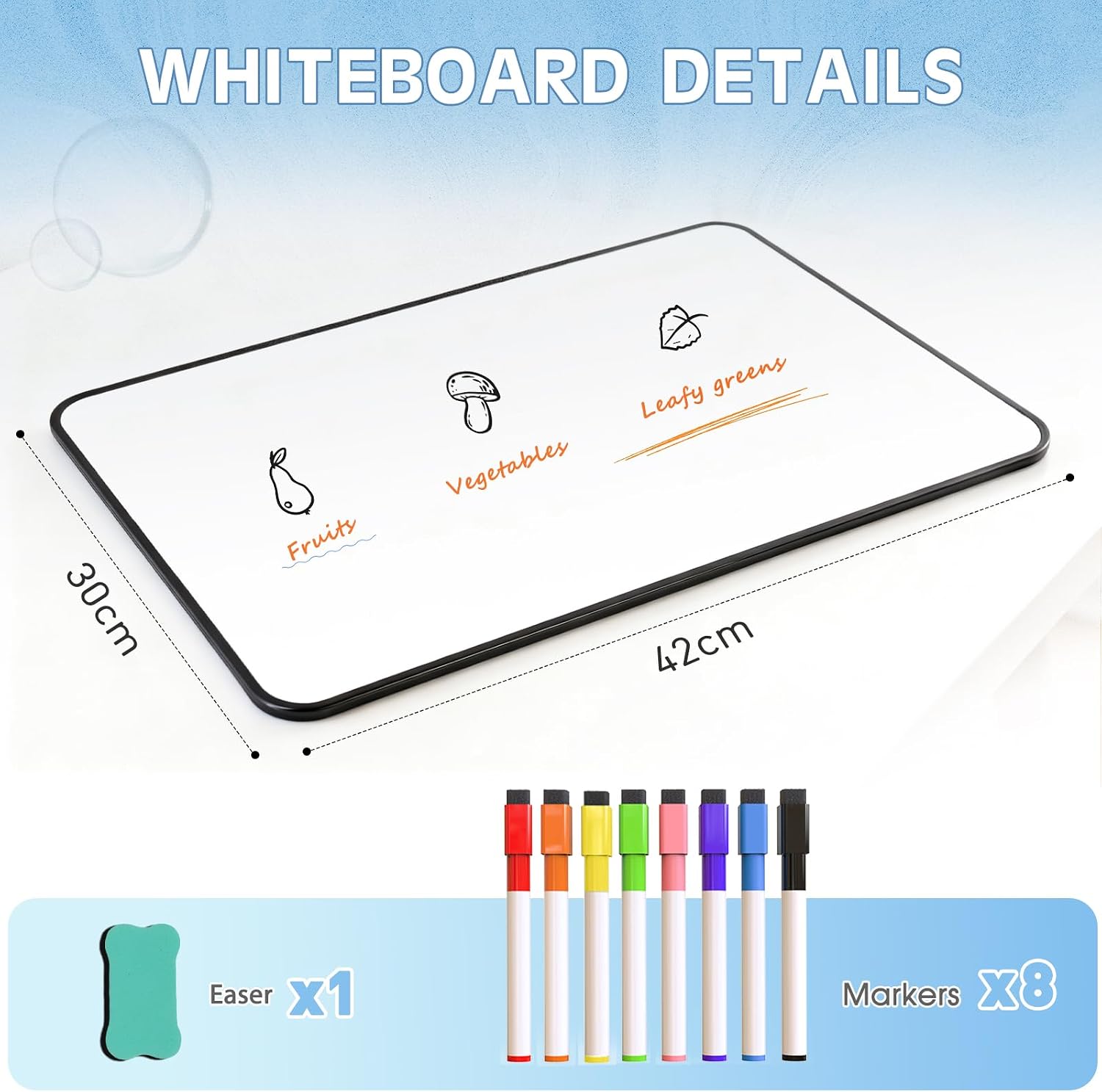 Detalle 2 de QUEENLINK Double-Sided 30x42cm A3 Small Whiteboard (magnetic, handheld) with markers and erasers