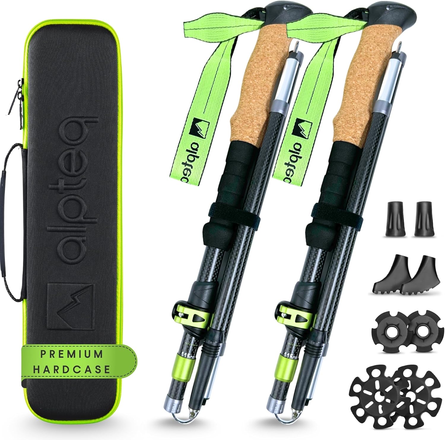 Alpteq Wanderstöcke faltbar Carbon oder Aluminium mit Korkgriff – leichte, kompakte Trekking- und Nordic-Walking-Stöcke