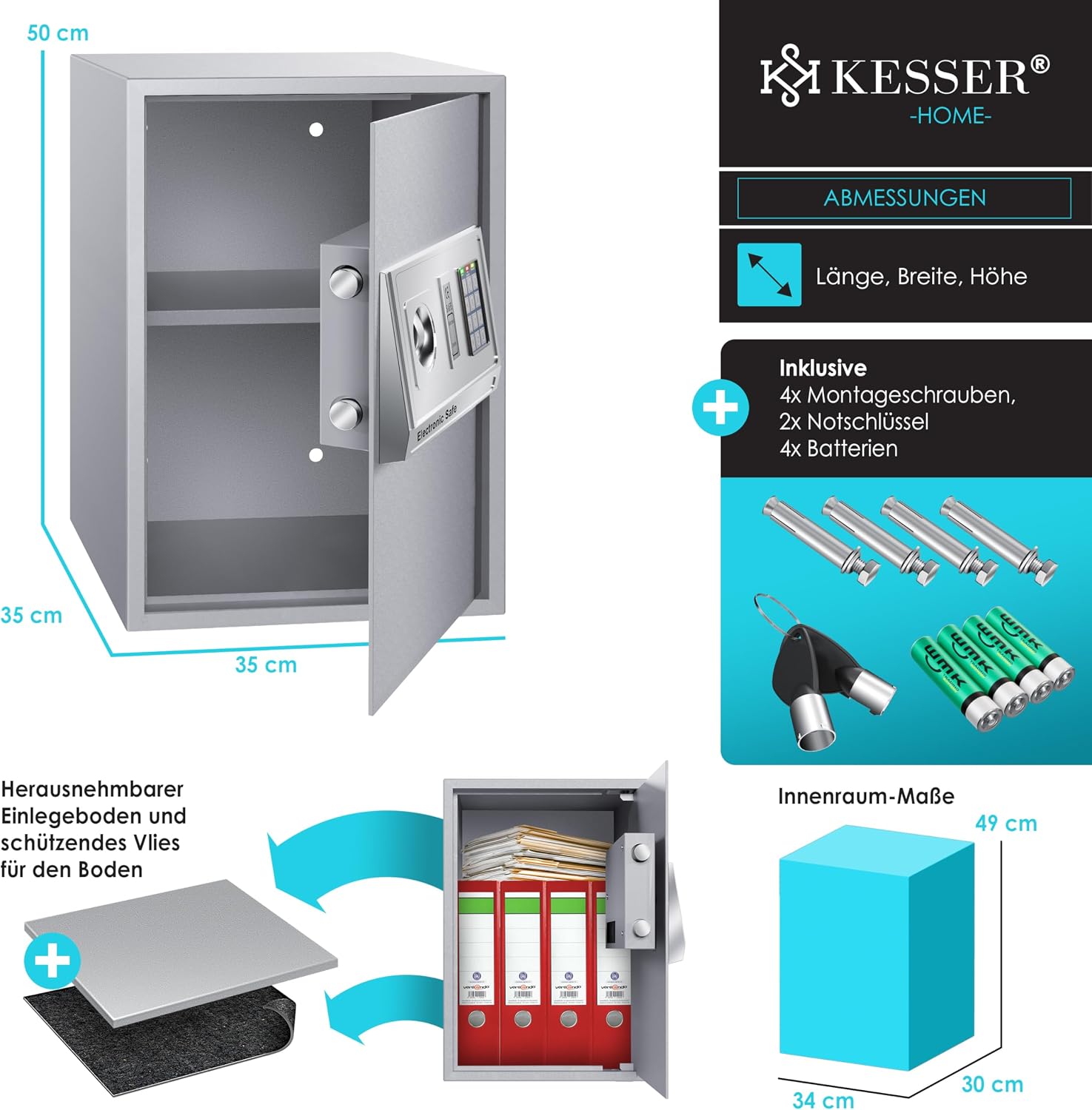 Thumbnail 6 de KESSER Elektrischer Tresor 50x35x34,5 cm – LED-Anzeige, Doppelbolzenverriegelung, Wand- oder Möbeltresor