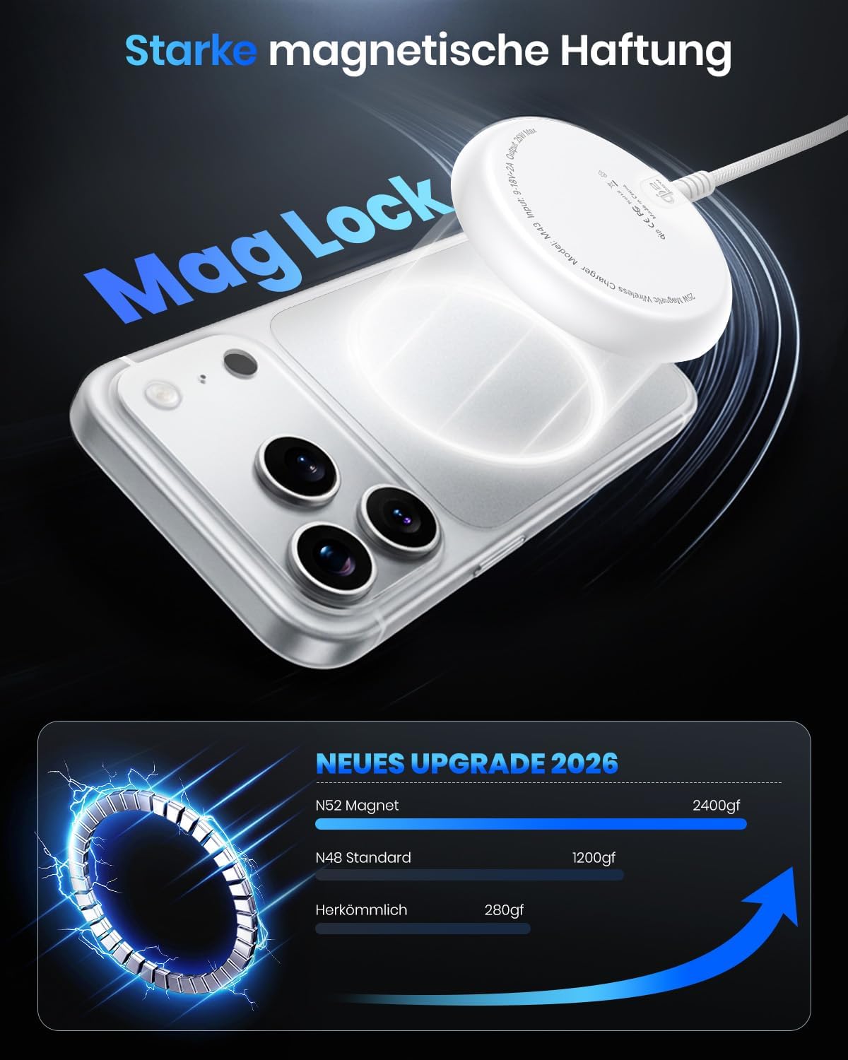 Thumbnail 4 de Qi2 25W magnetisches kabelloses Ladegerät inkl. 30W Netzteil – Mag-Safe kompatibel, 1,5 m Kabel, Weiß