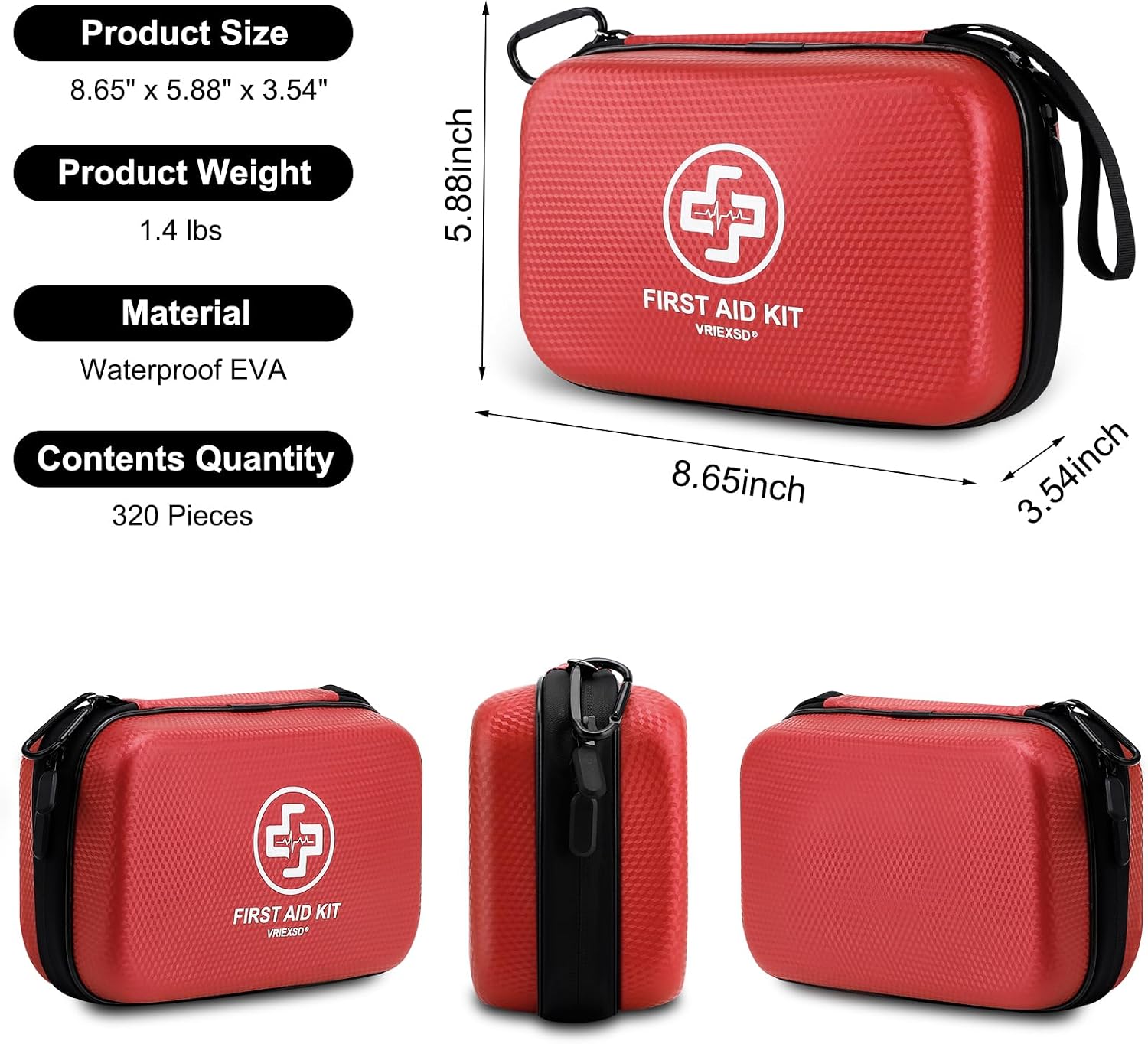 Thumbnail 1 de VRIEXSD Premium 320-Piece Waterproof EVA First Aid Kit