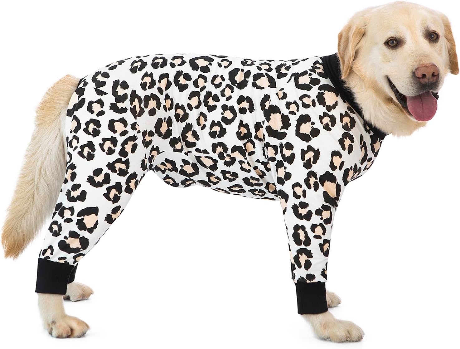 Detalle de Cotton 4-Legged Dog Recovery Suit (White Leopard) – Anti Hair Shedding Onesie for Small, Medium and Large Dogs