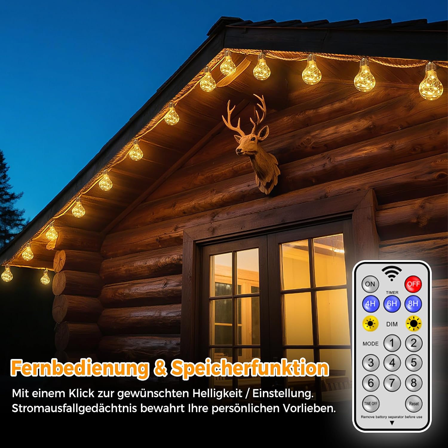 Detalle 2 de HeiPard Solar Lichterkette Außen 8,5 m | 16 A60 LED Glühbirnen, Vintage-Design, USB/Solar, IP45