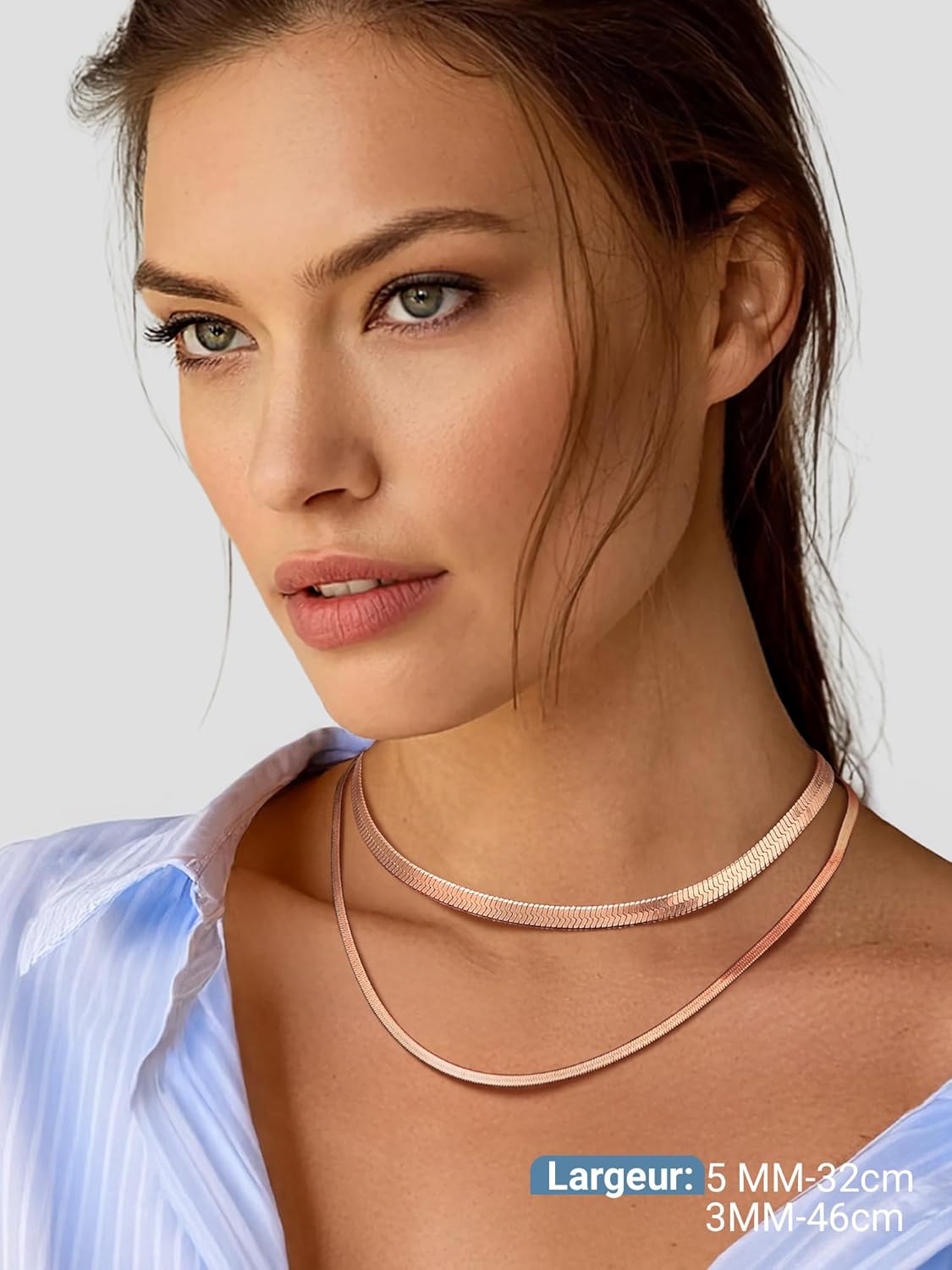Thumbnail 5 de PROSTEEL Collier Femme - Chaîne miroir plaqué or rose, inox 316L, 46 cm (3/5 mm)