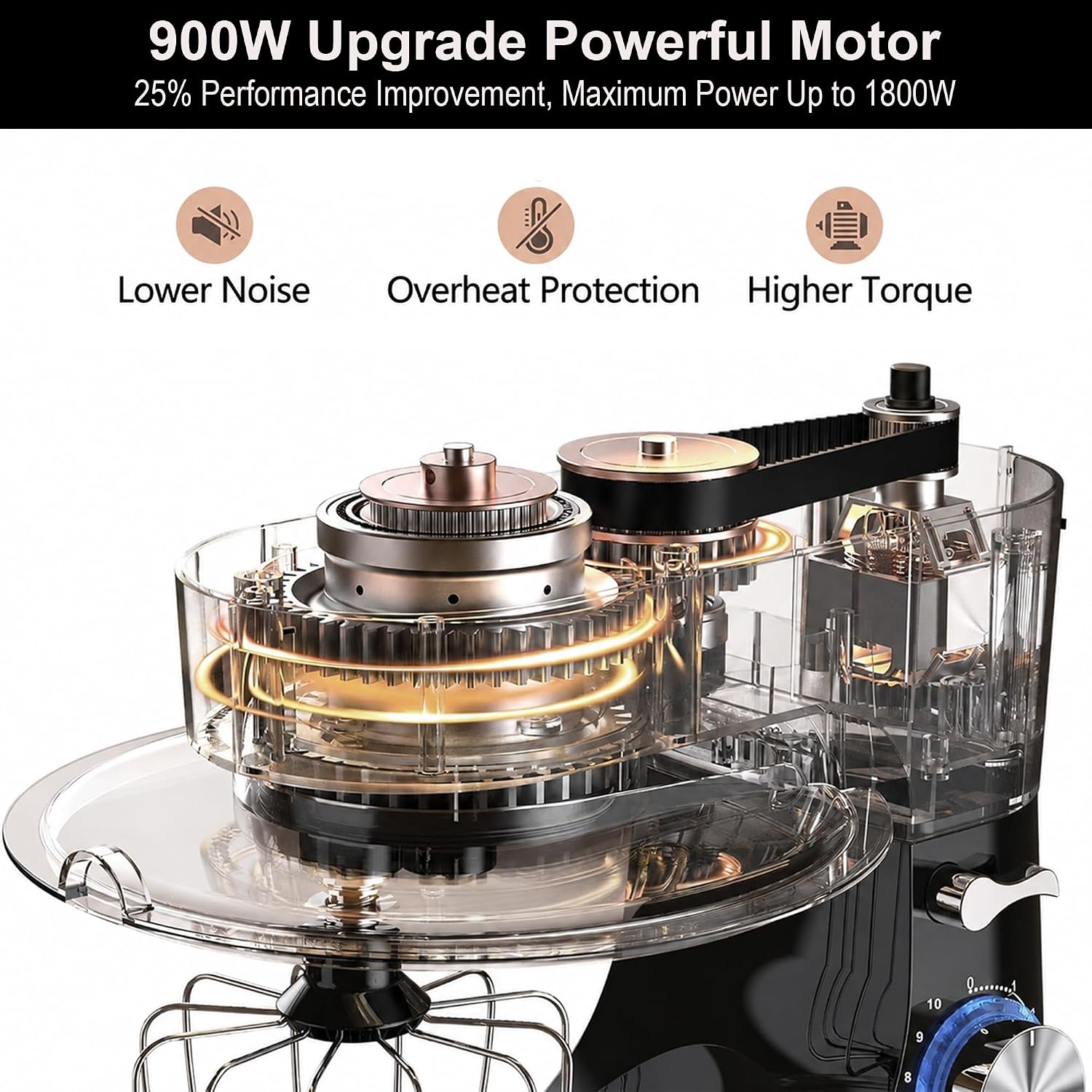 Detalle de Kitchen in the box Stand Mixer, 8.5 Qt, 900W, 10-Speed, Black
