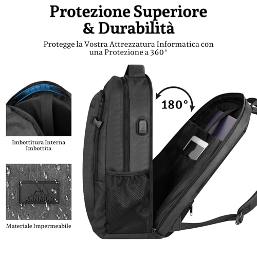 Detalle de ANNMOR Zaino Porta PC 15-17,3", 35L - Versatile per studio, lavoro e viaggi