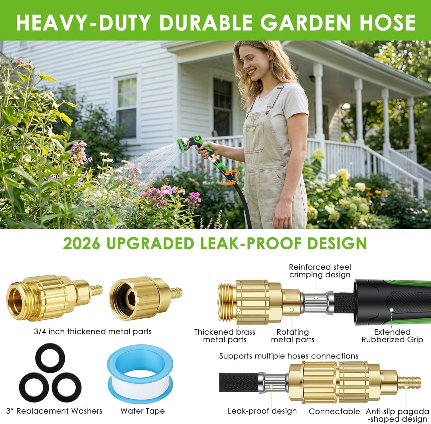 Detalle de HORTICORA Garden Hose 100 ft: ultra-light, non-expandable with 360° anti-kink design