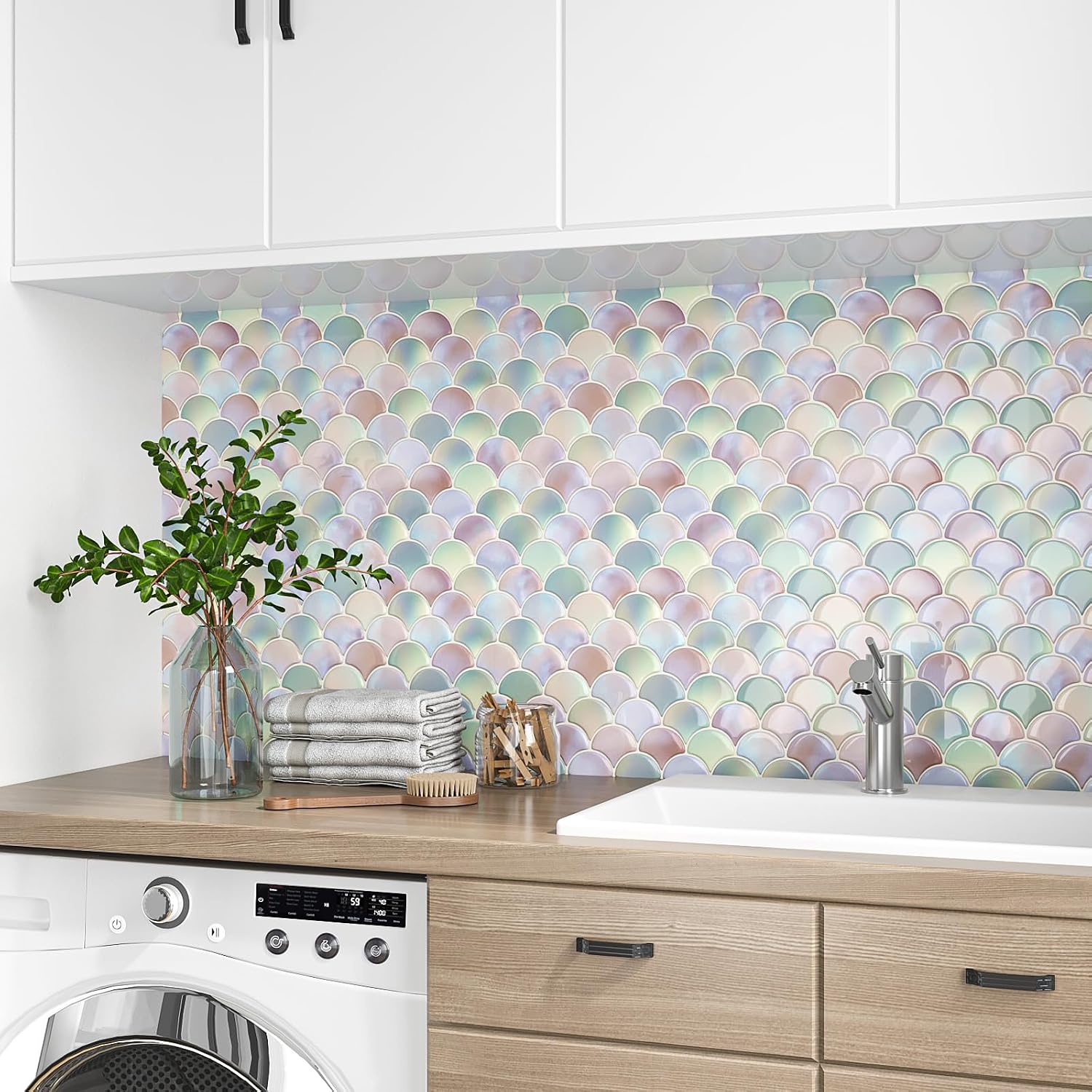 Detalle 2 de VEELIKE Fish Scale Self Adhesive Tiles 30.5cm 📐