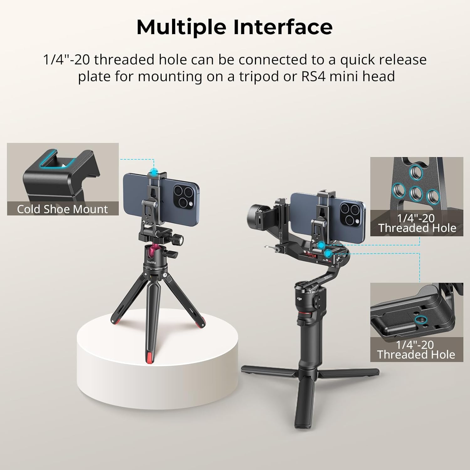 Thumbnail 4 de SMALLRIG Support de Téléphone en Métal 4611 : Monture Arca polyvalente pour trépied et DJI RS 3 Mini