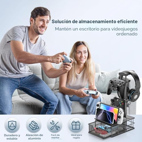 Thumbnail 4 de KDD Soporte Auriculares Gaming con Cajón y Organizador de Cables – Barra de Aluminio, 2 Mandos y USB/Dispositivos