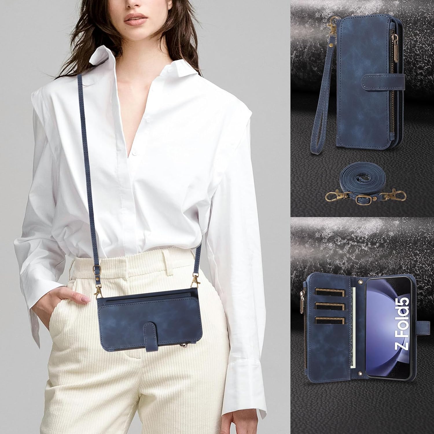Thumbnail 2 de Asuwish Wallet Case with Crossbody Strap for Samsung Galaxy Z Fold 5 (2023)