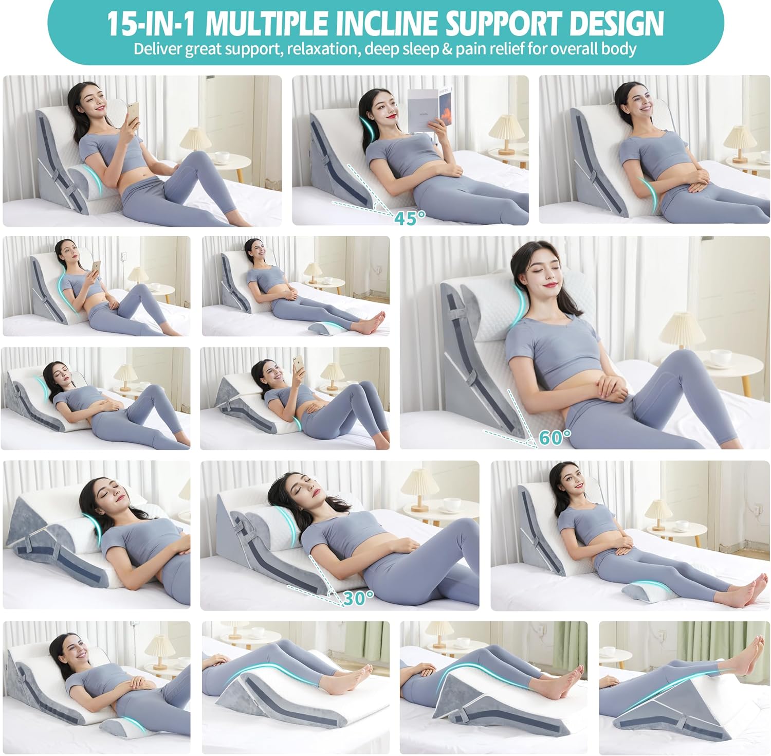 Detalle 1 de Simpledad BD-wedgepillow-gw. 1. Adjustable Memory Foam Wedge Pillow Set