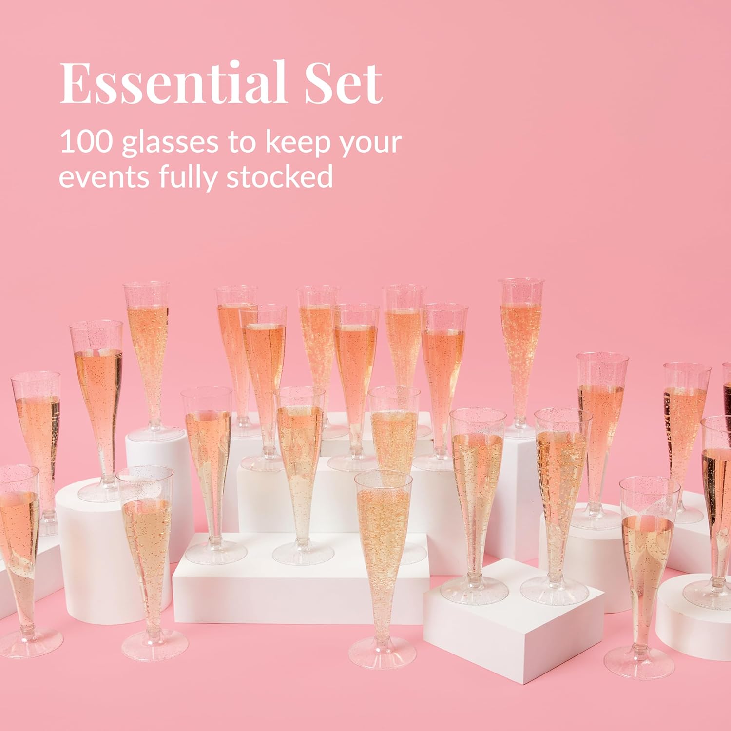 Detalle 2 de Prestee 8541917992 Disposable Champagne Flutes, 4.5 oz, Silver Glitter, 100 Count