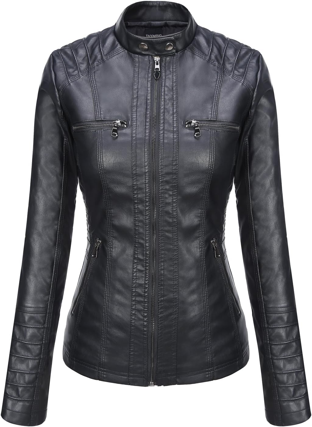 Detalle 2 de Tanming Womens Faux Leather Jacket Hooded moto coat
